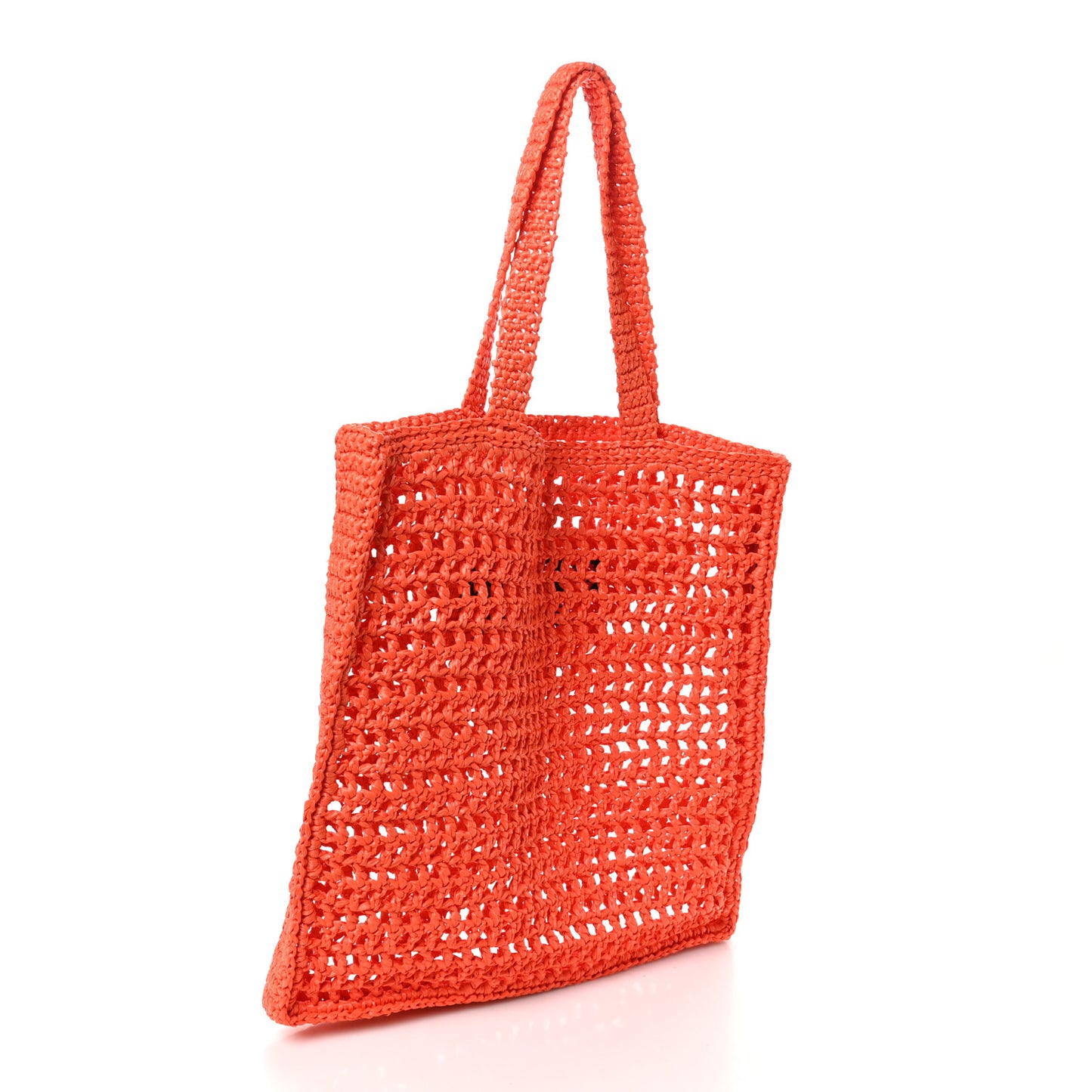 Yarn Raffia Effect Crochet Logo Embroidered Tote Bag Arancio