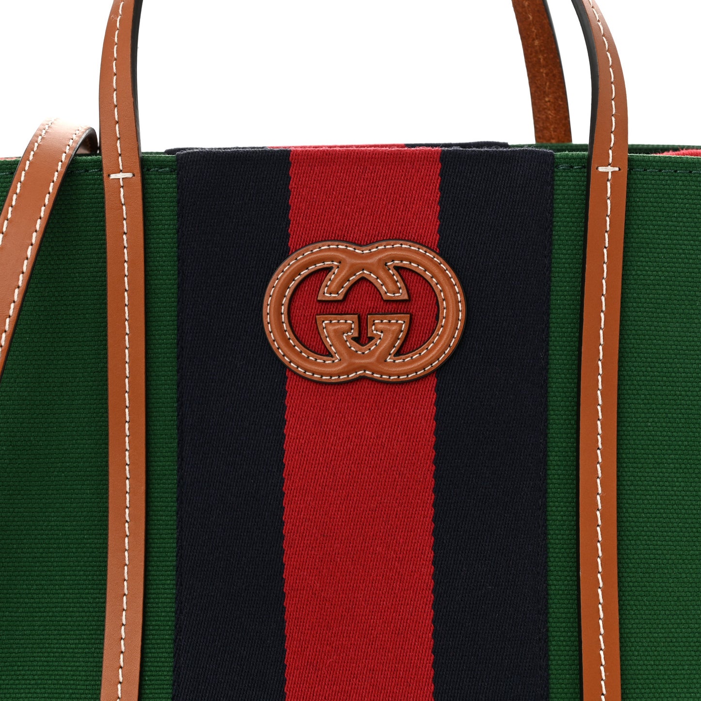 Canvas Calfskin Web Small Interlocking G Tote Bag Green Red