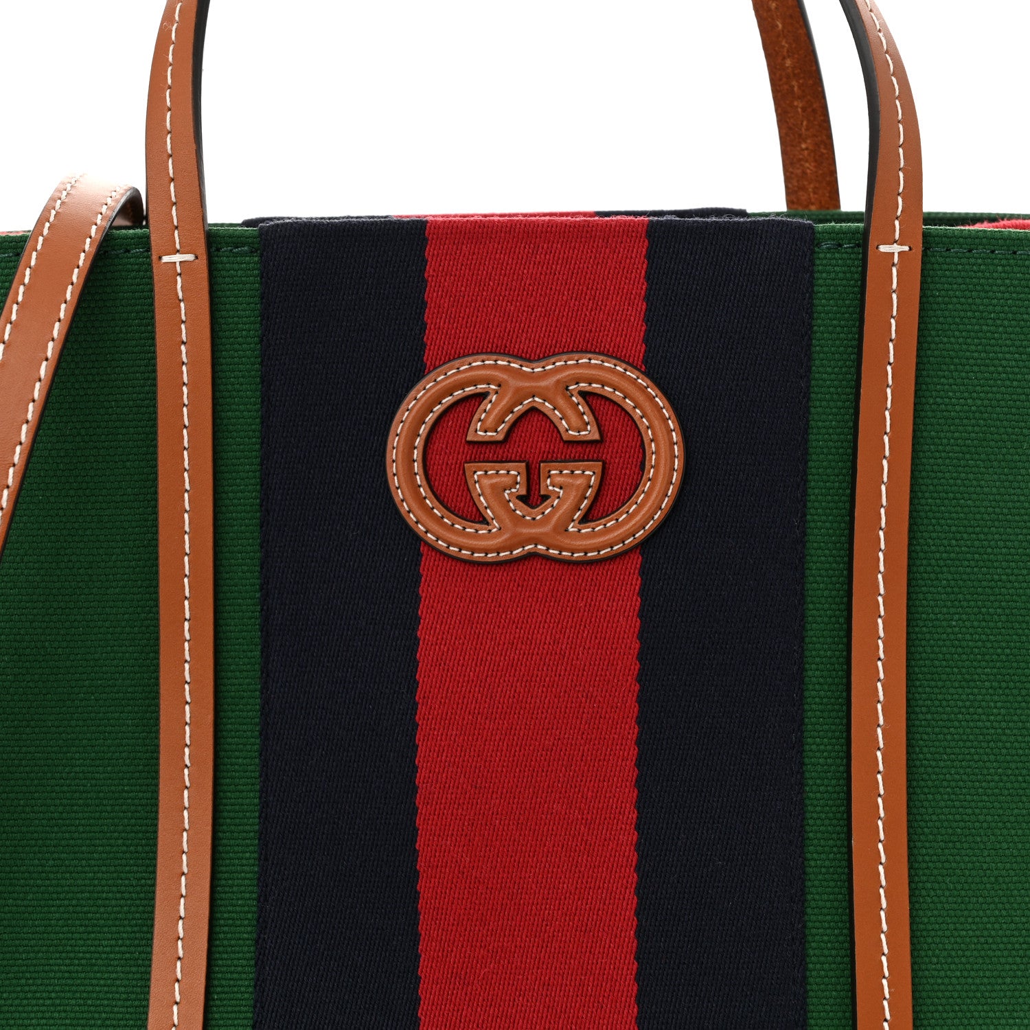 Gucci Canvas Calfskin Web Small Interlocking G Tote Bag Green Red 8 of 10