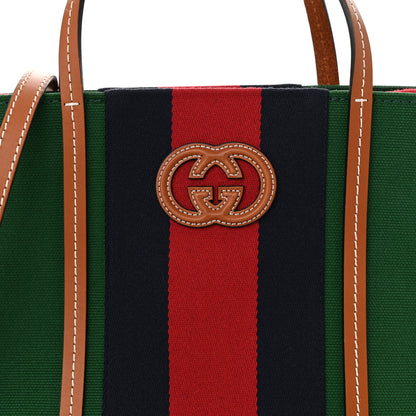 Gucci Canvas Calfskin Web Small Interlocking G Tote Bag Green Red 8 of 10