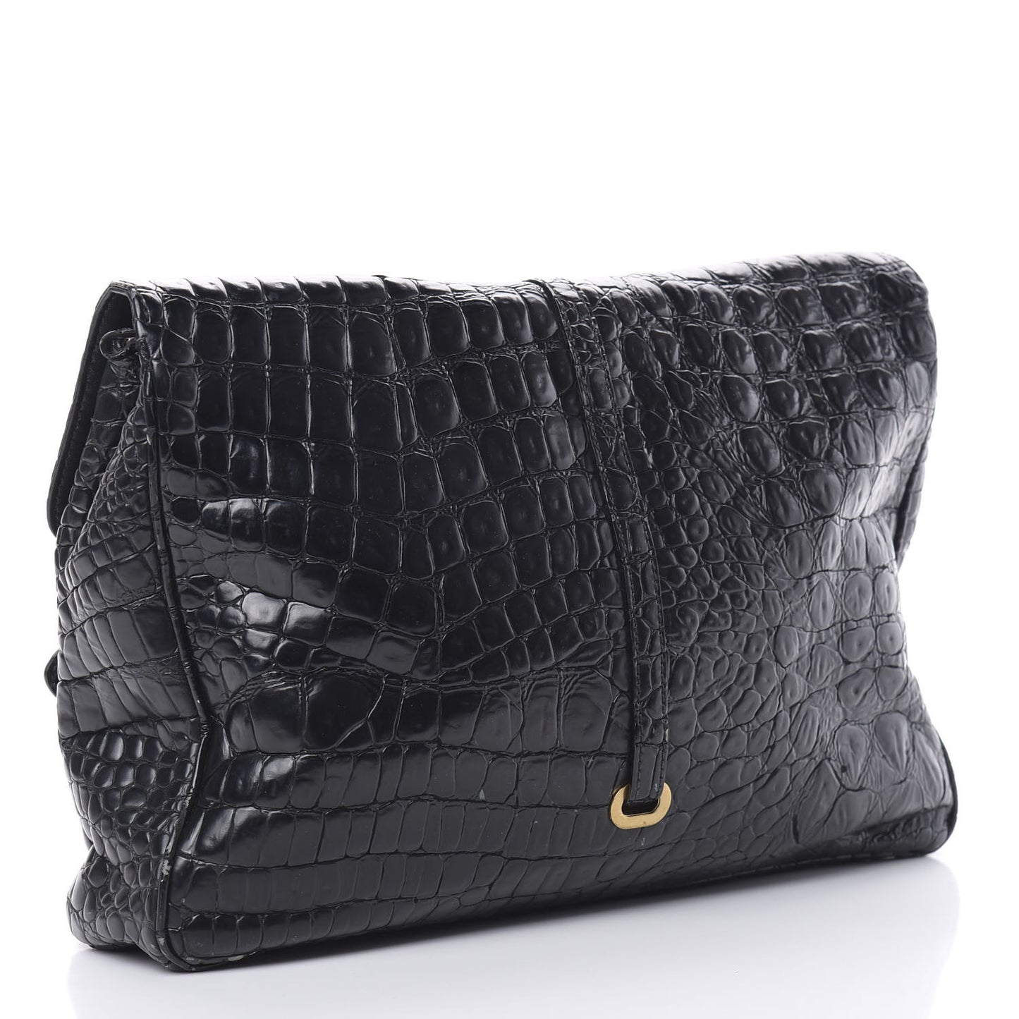 Crocodile Embossed Calfskin Messenger Black