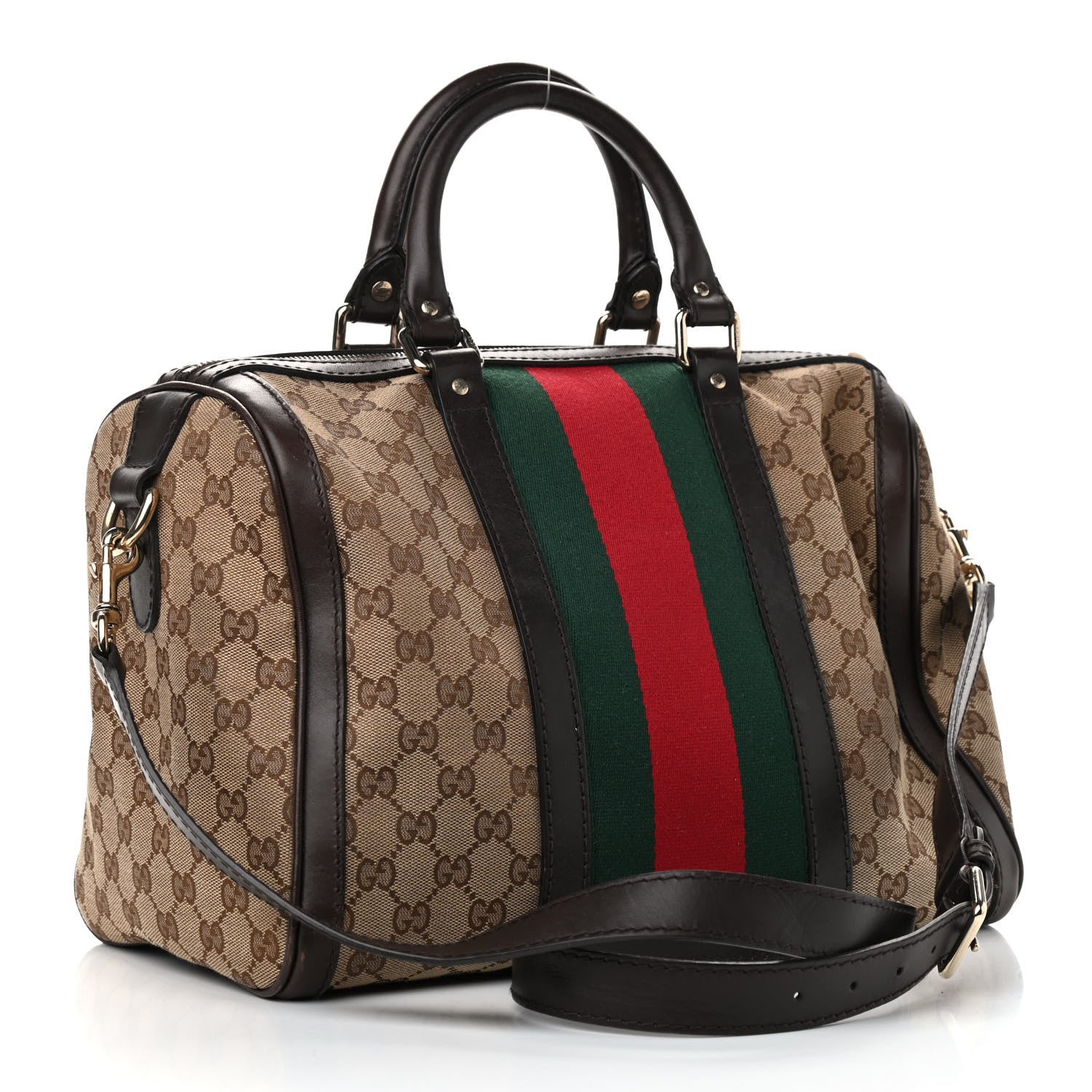Gucci Monogram Vintage Web Medium Boston Dark Brown 3 of 11