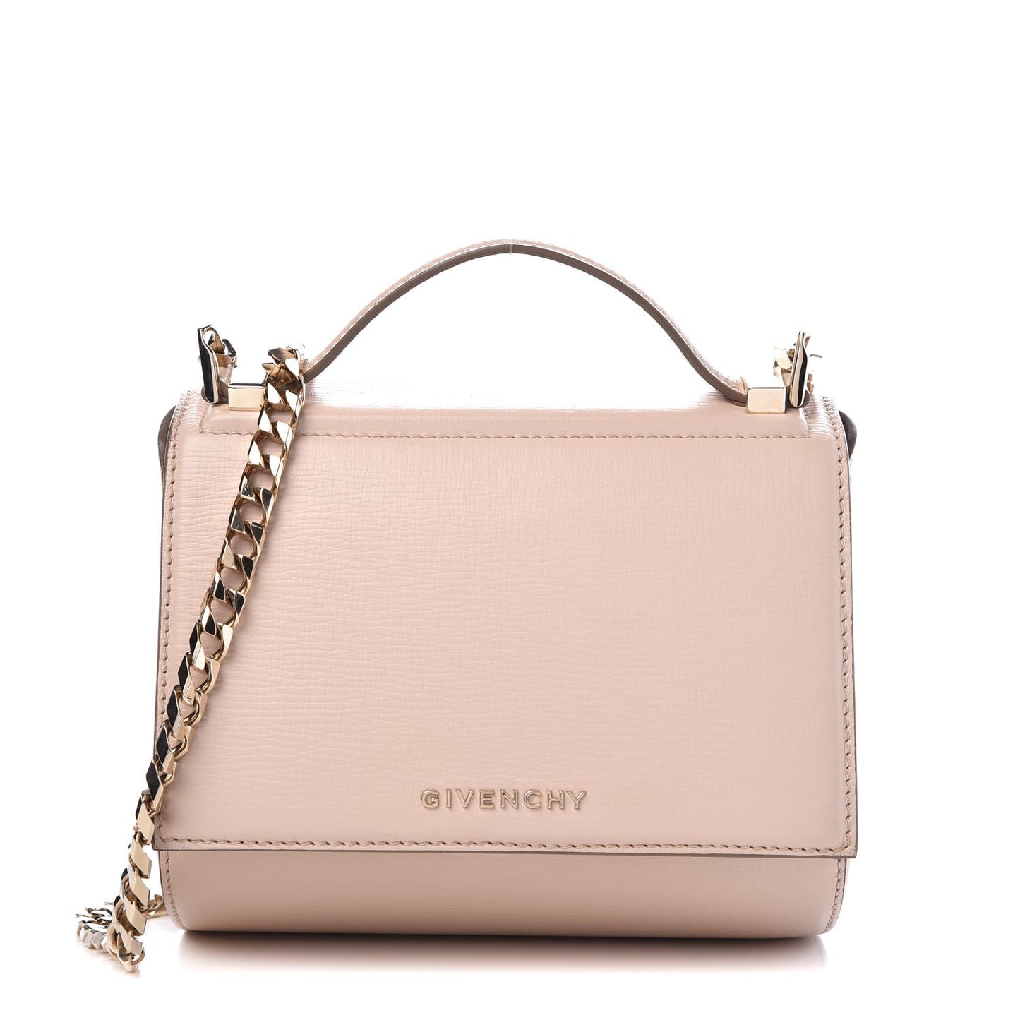 Textured Calfskin Mini Pandora Box Chain Crossbody Bag Beige