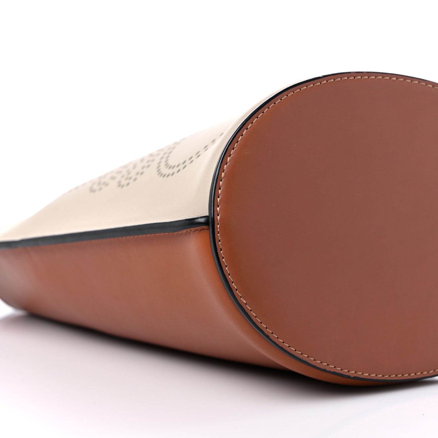 Calfskin Perforated Anagram Gate Bucket Bag Light Oat Tan