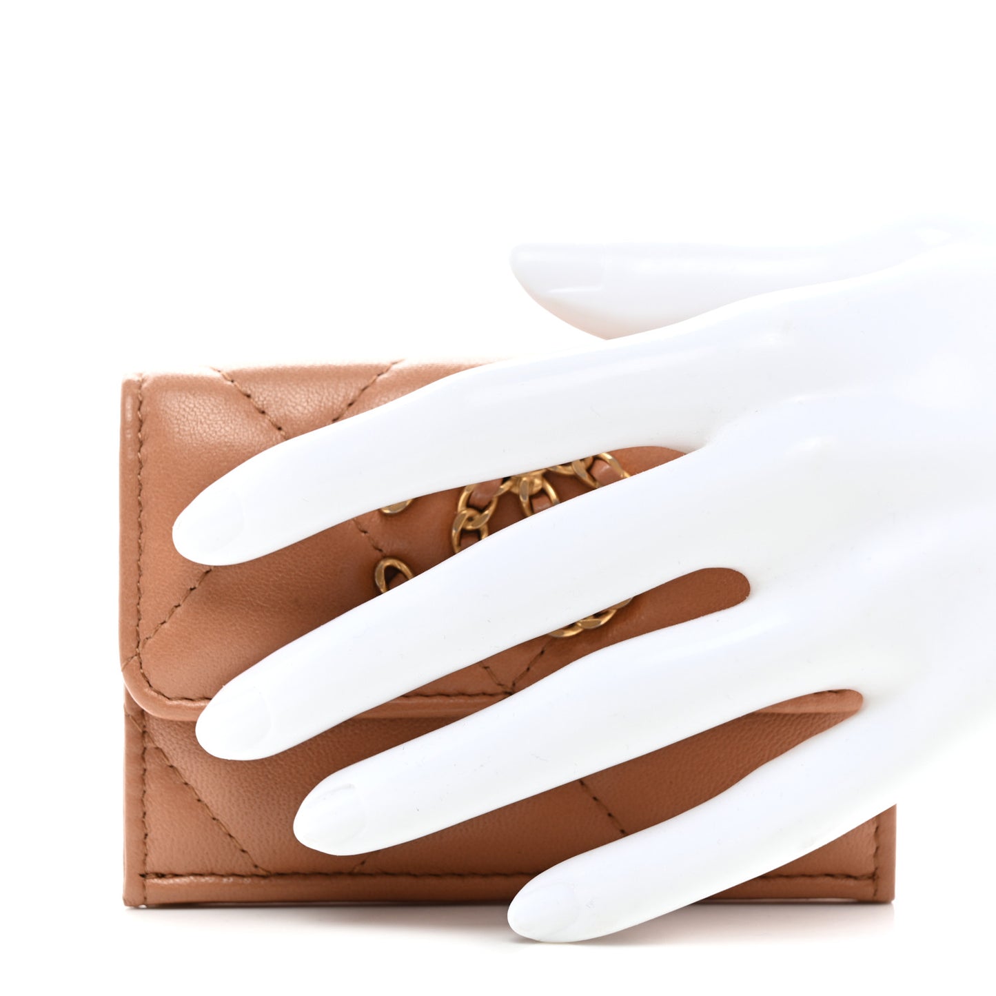 Goatskin Quilted Chanel 19 Small Flap Wallet Beige