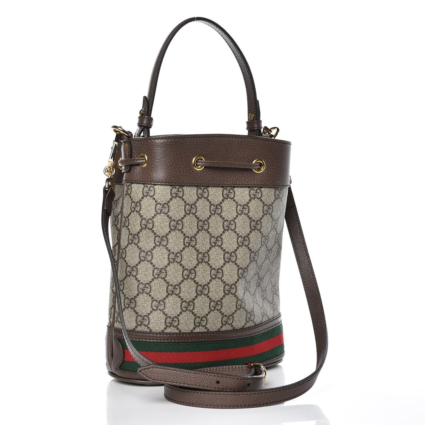 GG Supreme Monogram Web Small Ophidia Bucket Bag Brown