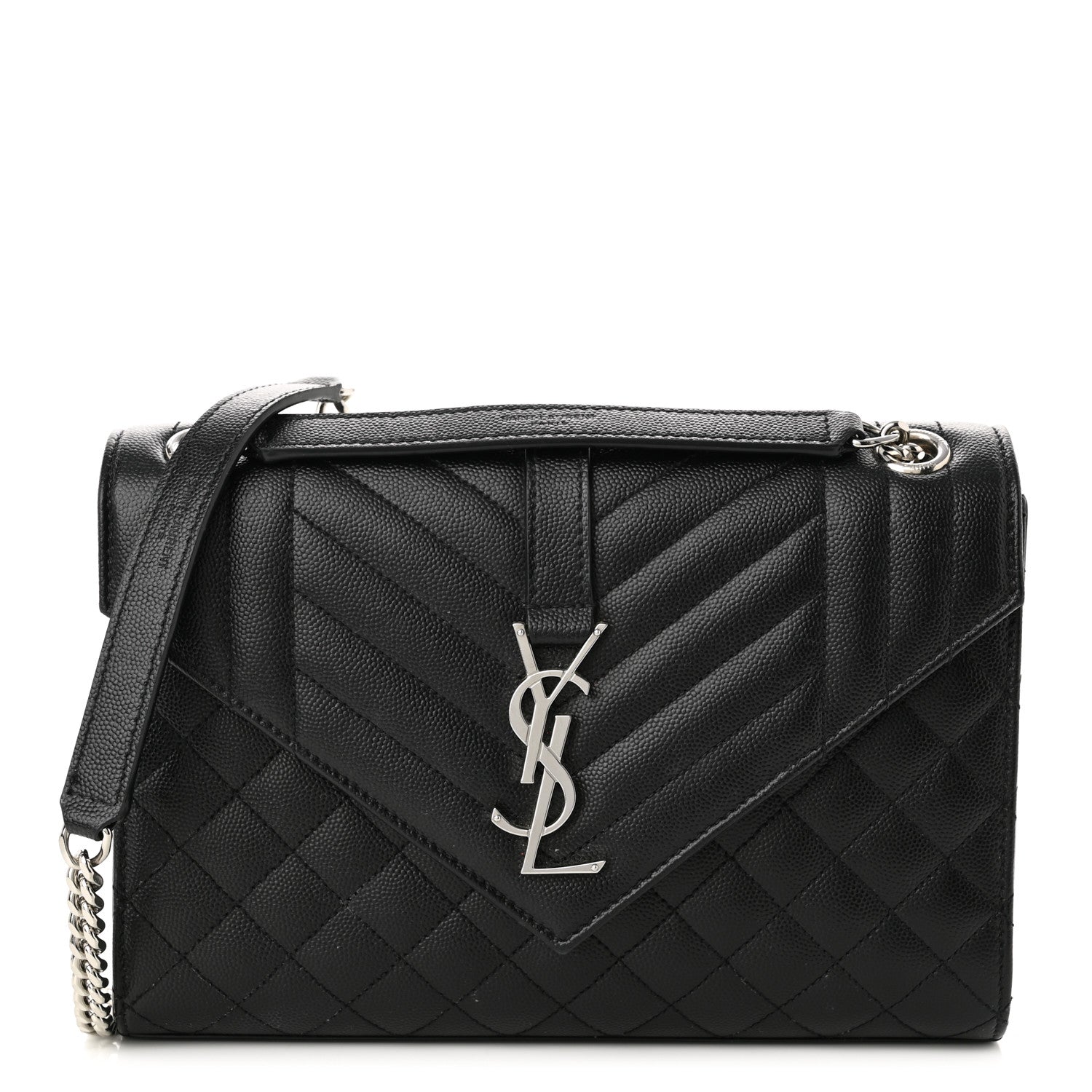 Saint Laurent Grain De Poudre Textured Mixed Matelasse Triquilt Medium Monogram Satchel Black 1 of 12