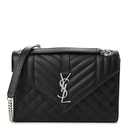 Saint Laurent Grain De Poudre Textured Mixed Matelasse Triquilt Medium Monogram Satchel Black 1 of 12