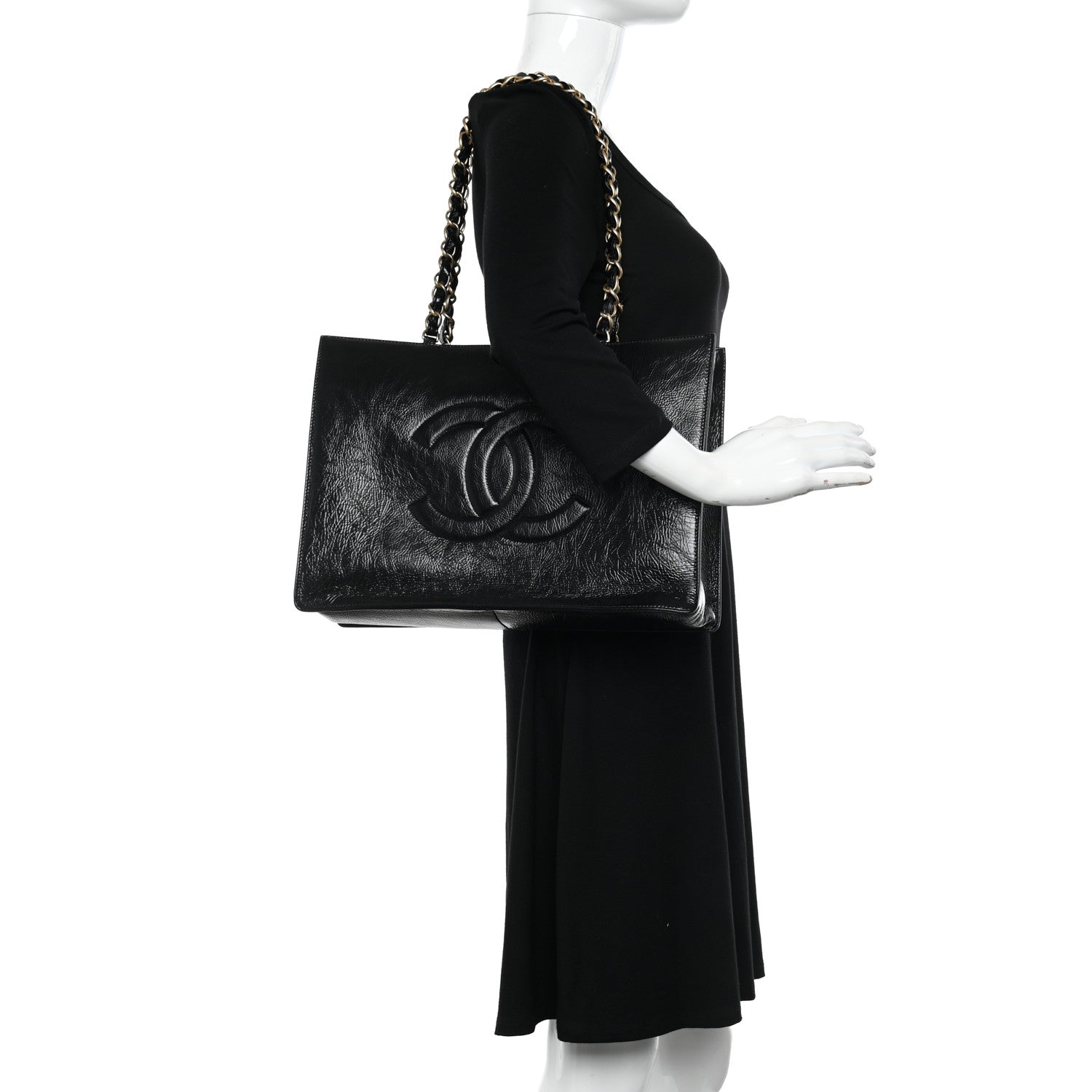 Chanel Shiny Aged Calfskin Shopping Bag Black 2 of 10
