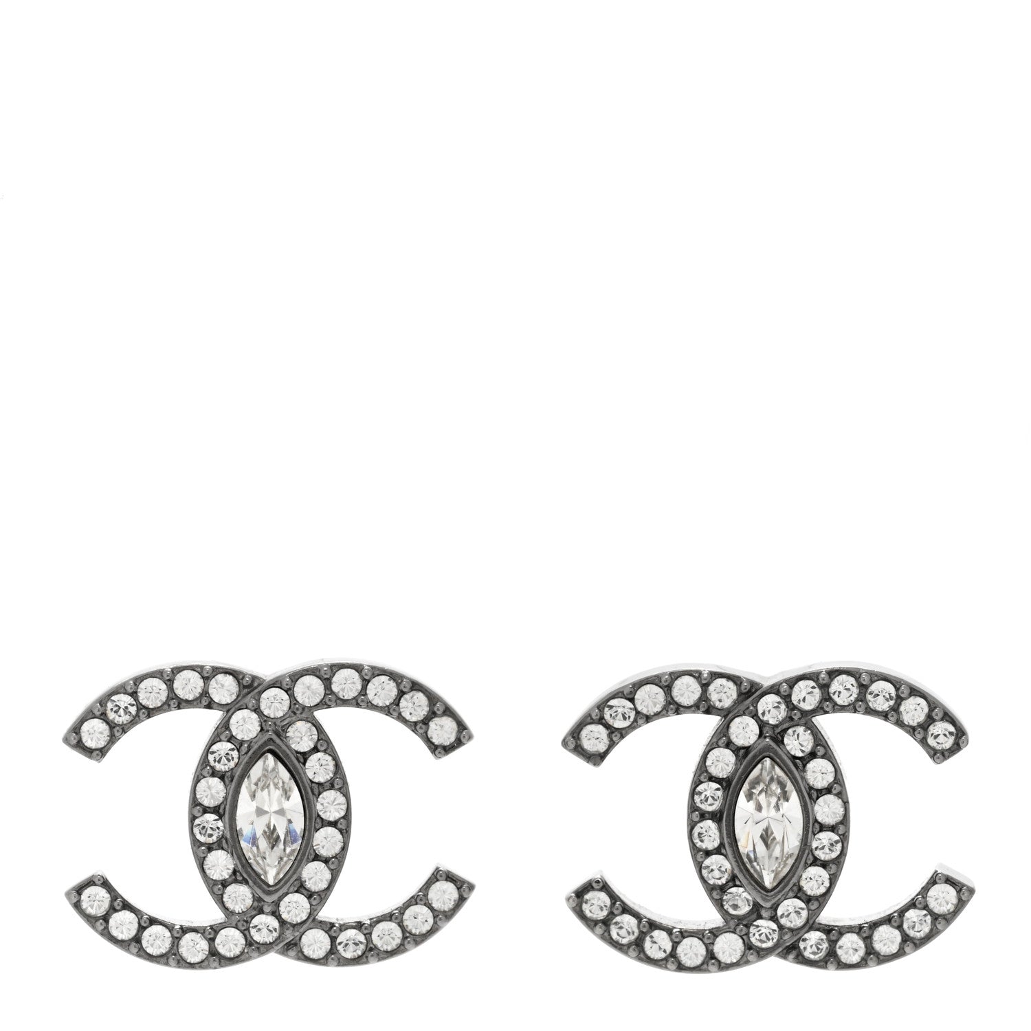 Chanel Ruthenium Crystal CC Earrings Silver 1 of 4