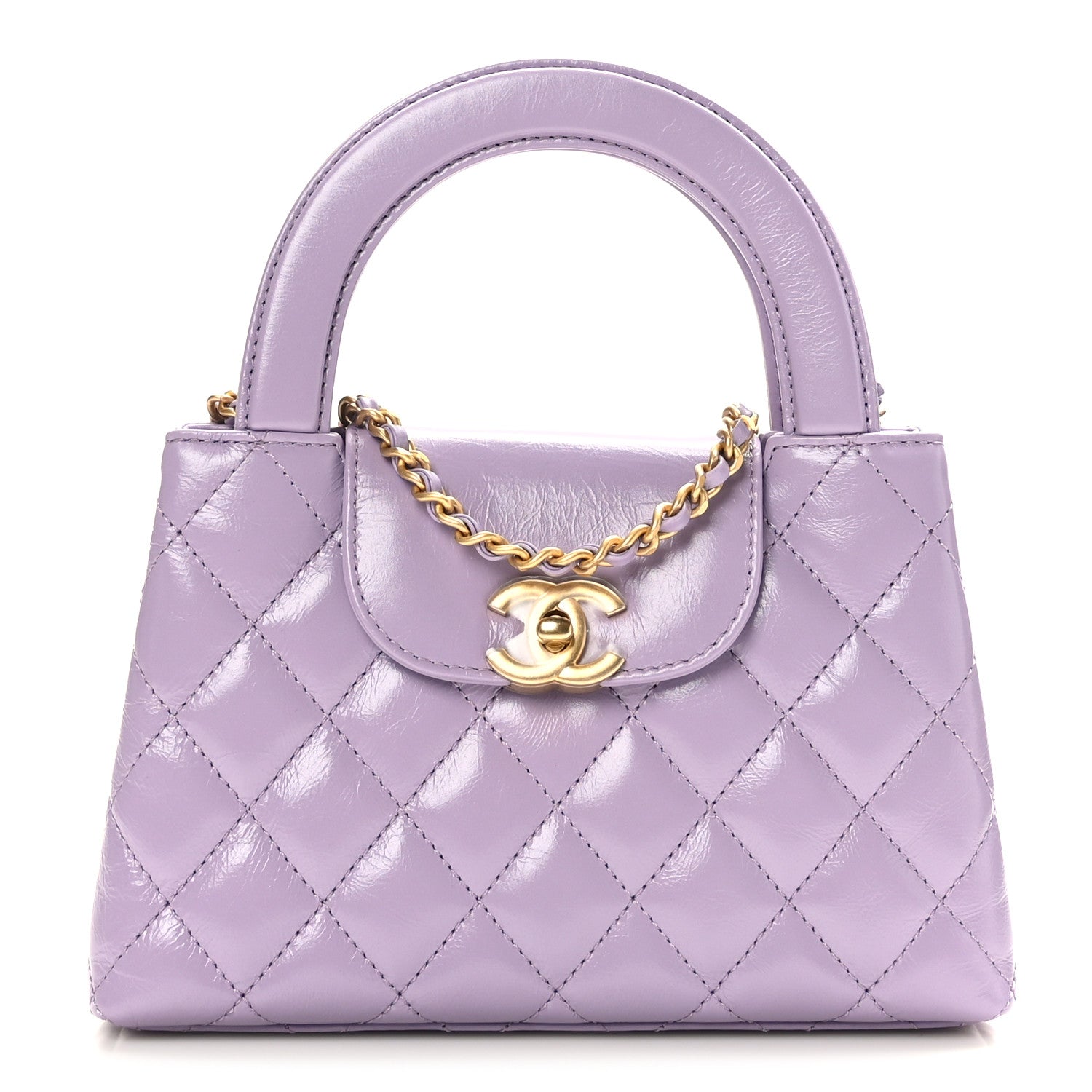 Chanel Shiny Aged Calfskin Quilted Nano Kelly Shopper Lilac 1 of 10