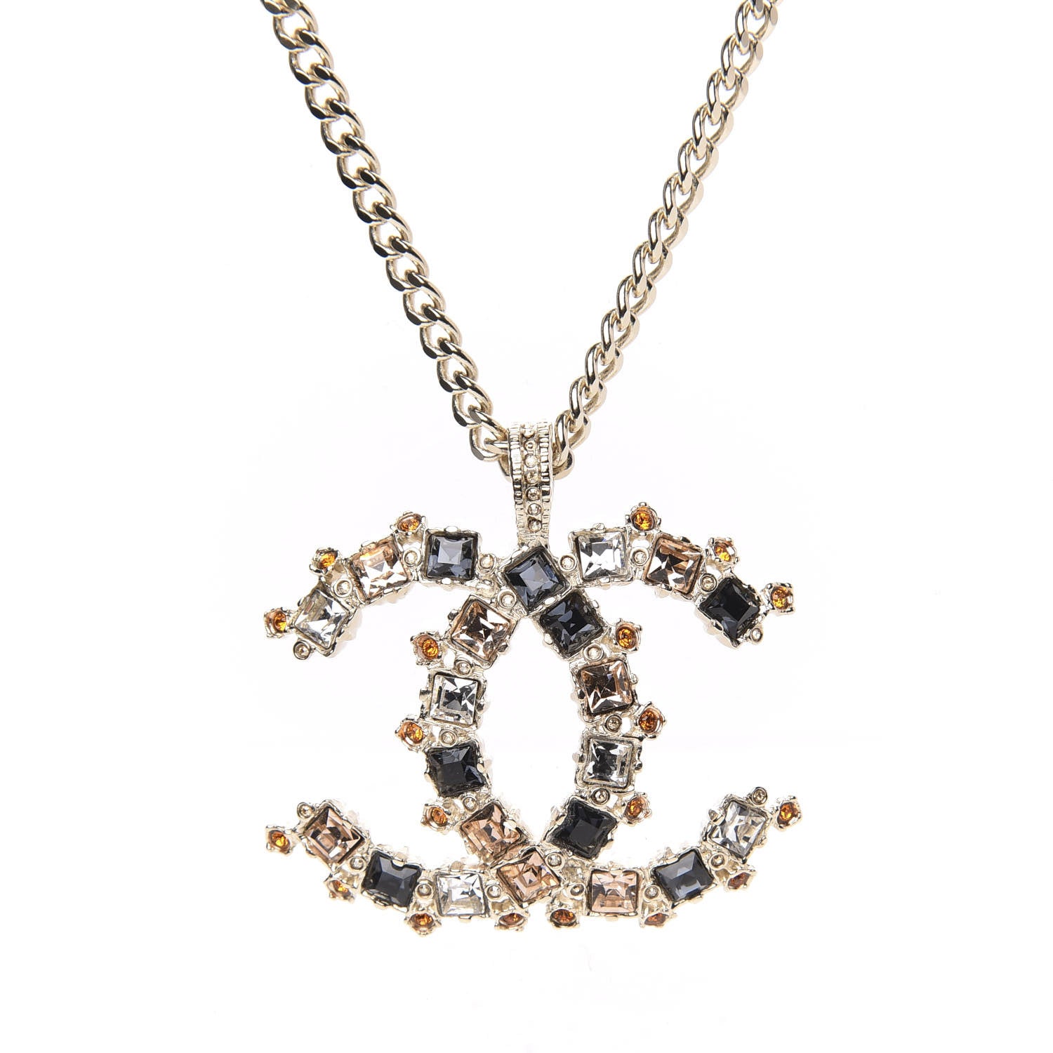 Chanel Crystal Baguette Large CC Pendant Necklace Gold Multicolor 5 of 6