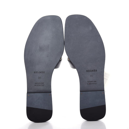 Hermes Box Calfskin Oran Sandals 38 Black 6 of 11