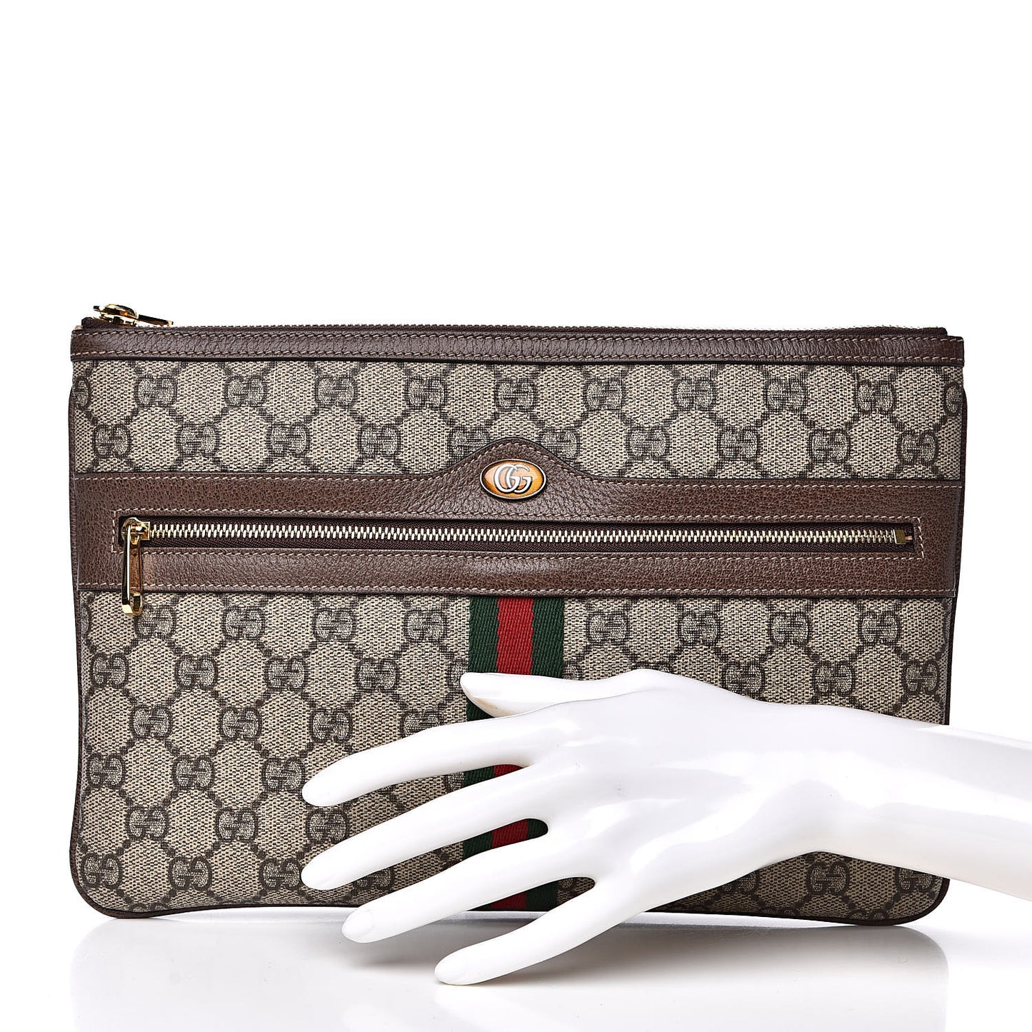 GG Supreme Monogram Large Ophidia Pouch Clutch Brown