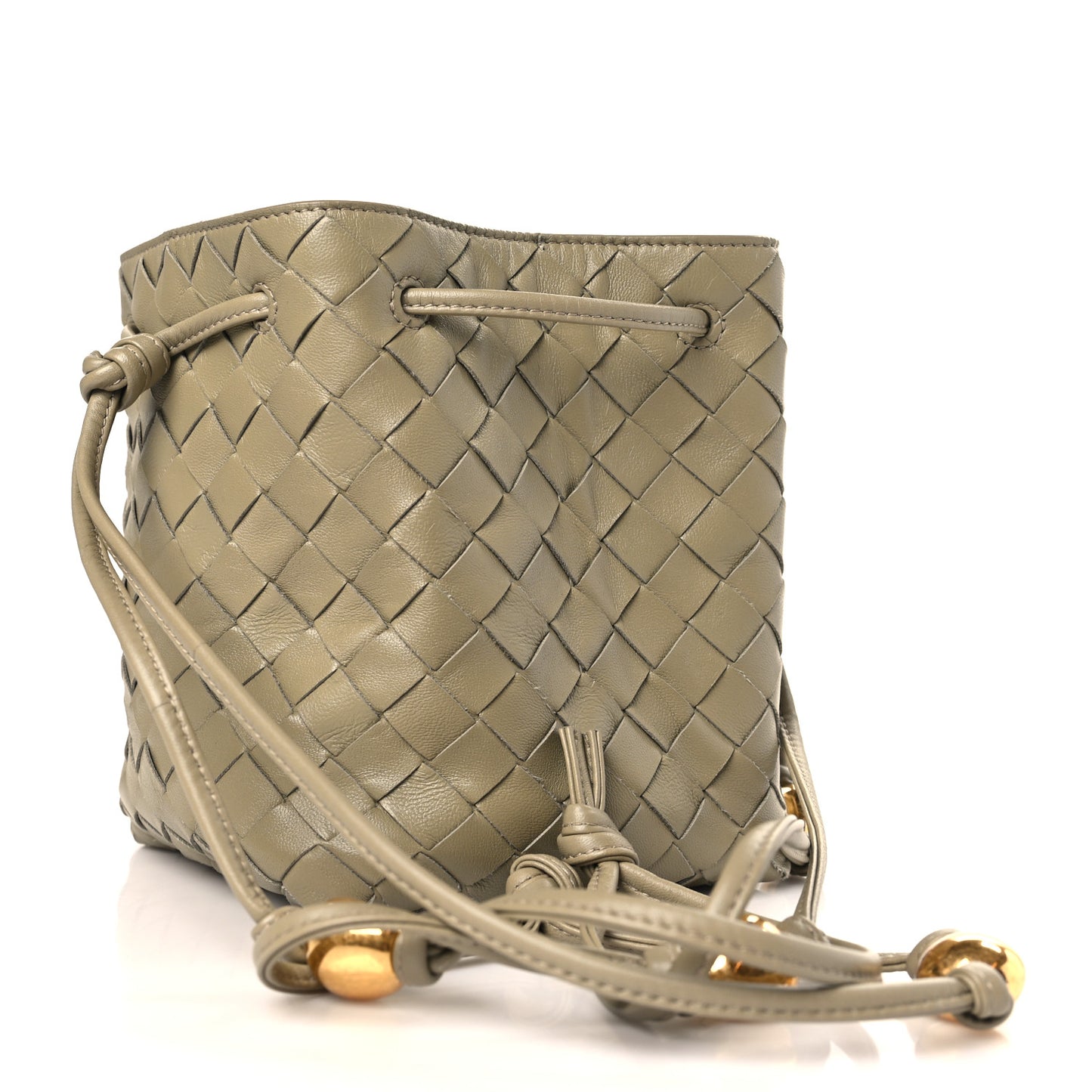 Nappa Intrecciato Small Drawstring Bucket Bag Travertine