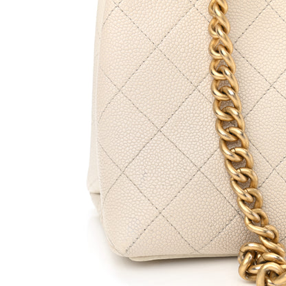 Chanel Caviar Diamond Stitched CC Bucket Drawstring Bag White 12 of 14