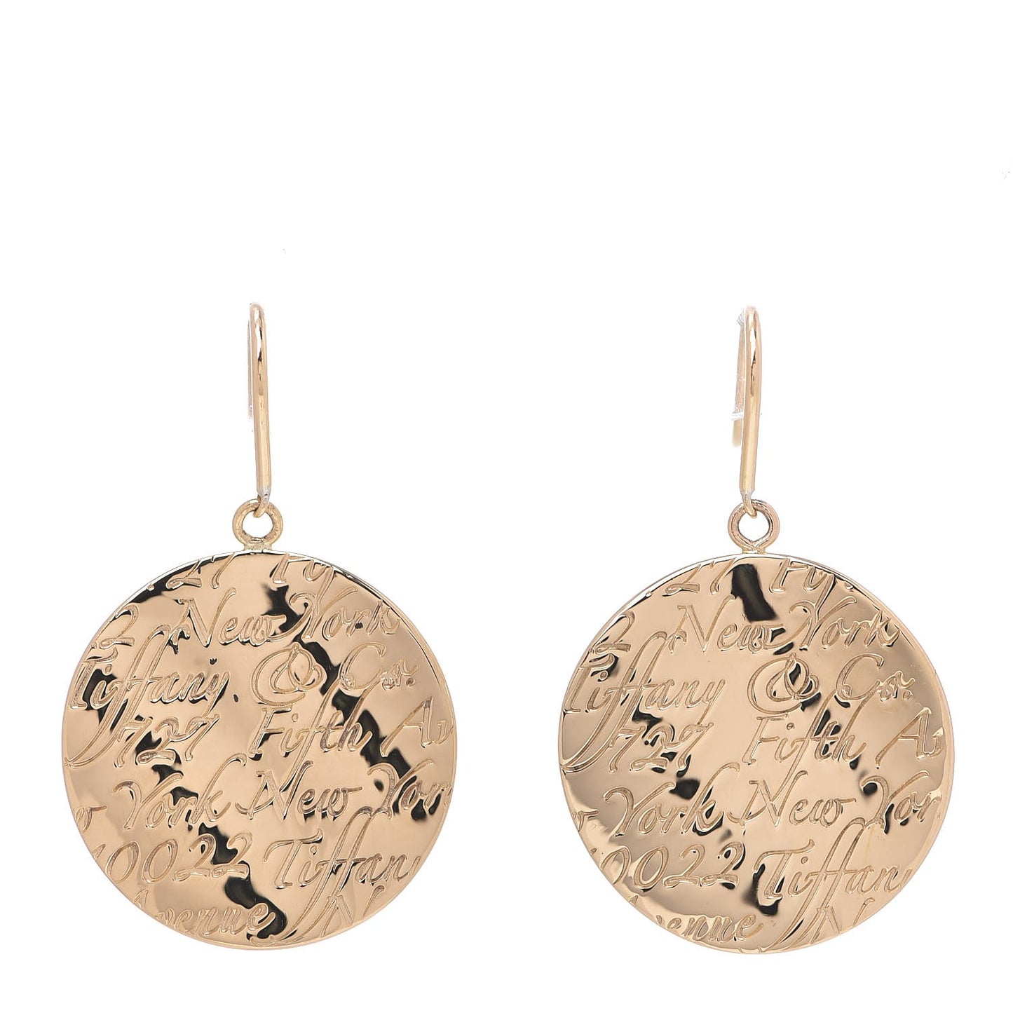 18K Yellow Gold Large Notes Round Drop Earrings