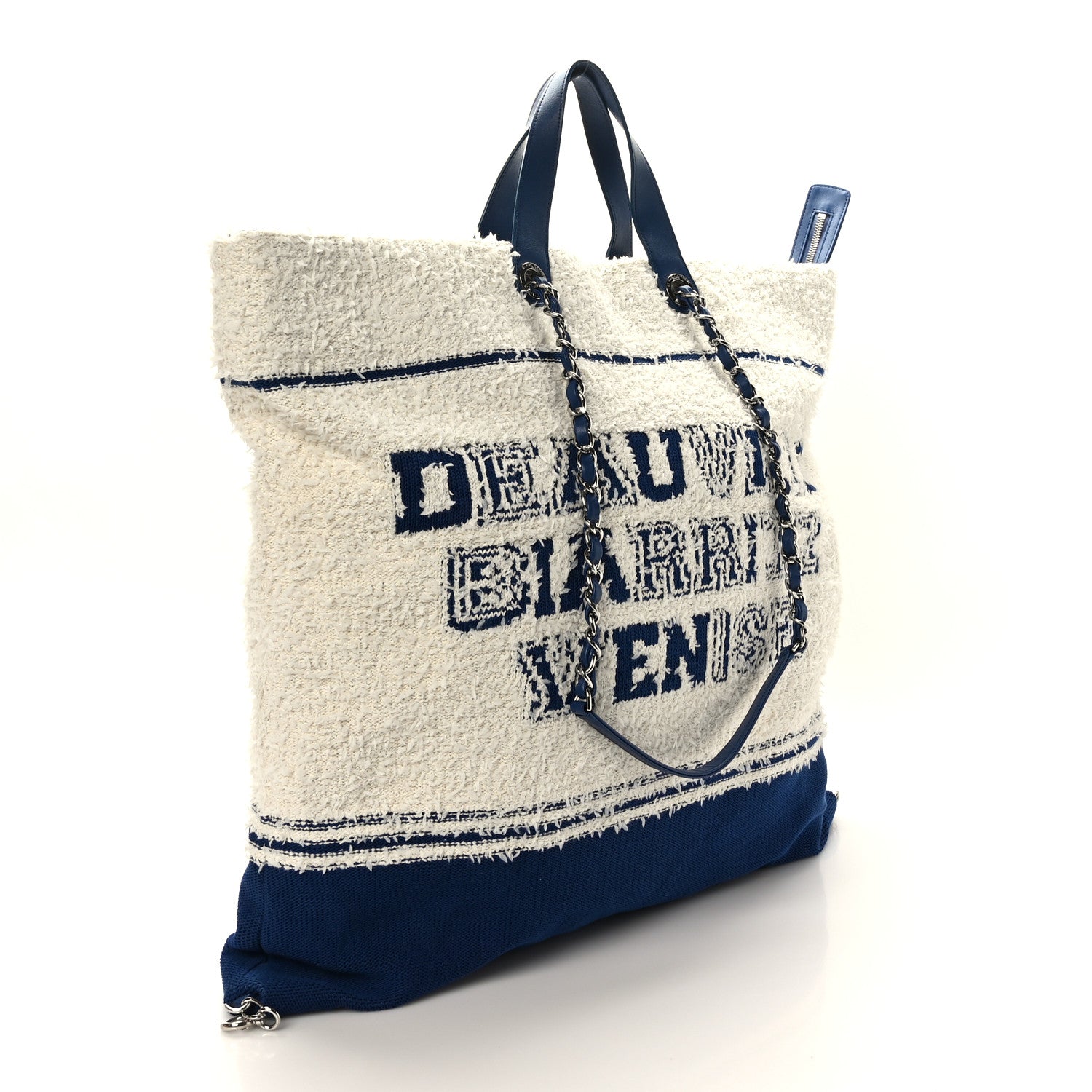 Chanel Tweed Fabric Deauville Biarritz Tote White Navy 2 of 8