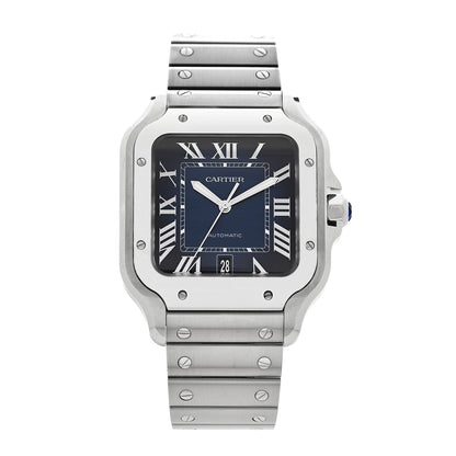 Cartier Stainless Steel Alligator 39.8mm Santos De Cartier Automatic Watch Blue 1 of 5