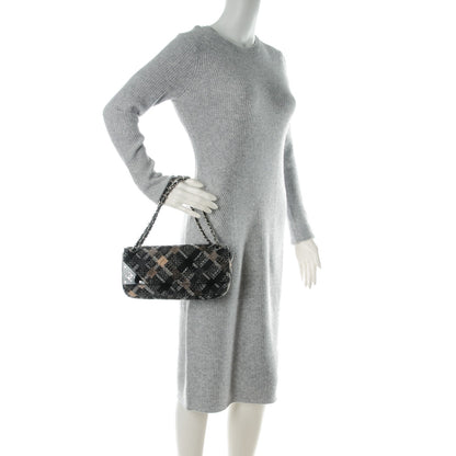 Chanel Woven Tweed Medium Single Flap Black Grey 2 of 8
