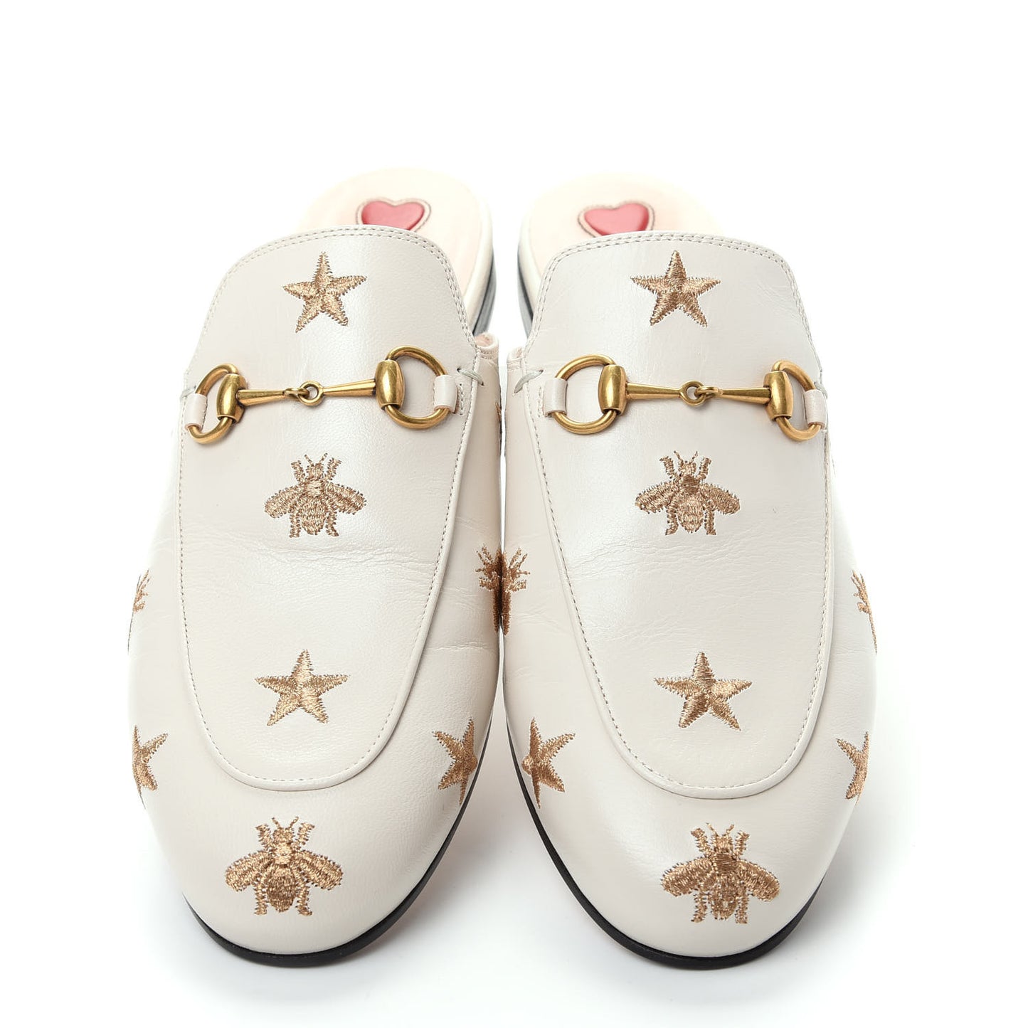 Goatskin Bee Star Embroidered Womens Princetown Slippers 38 Mystic White