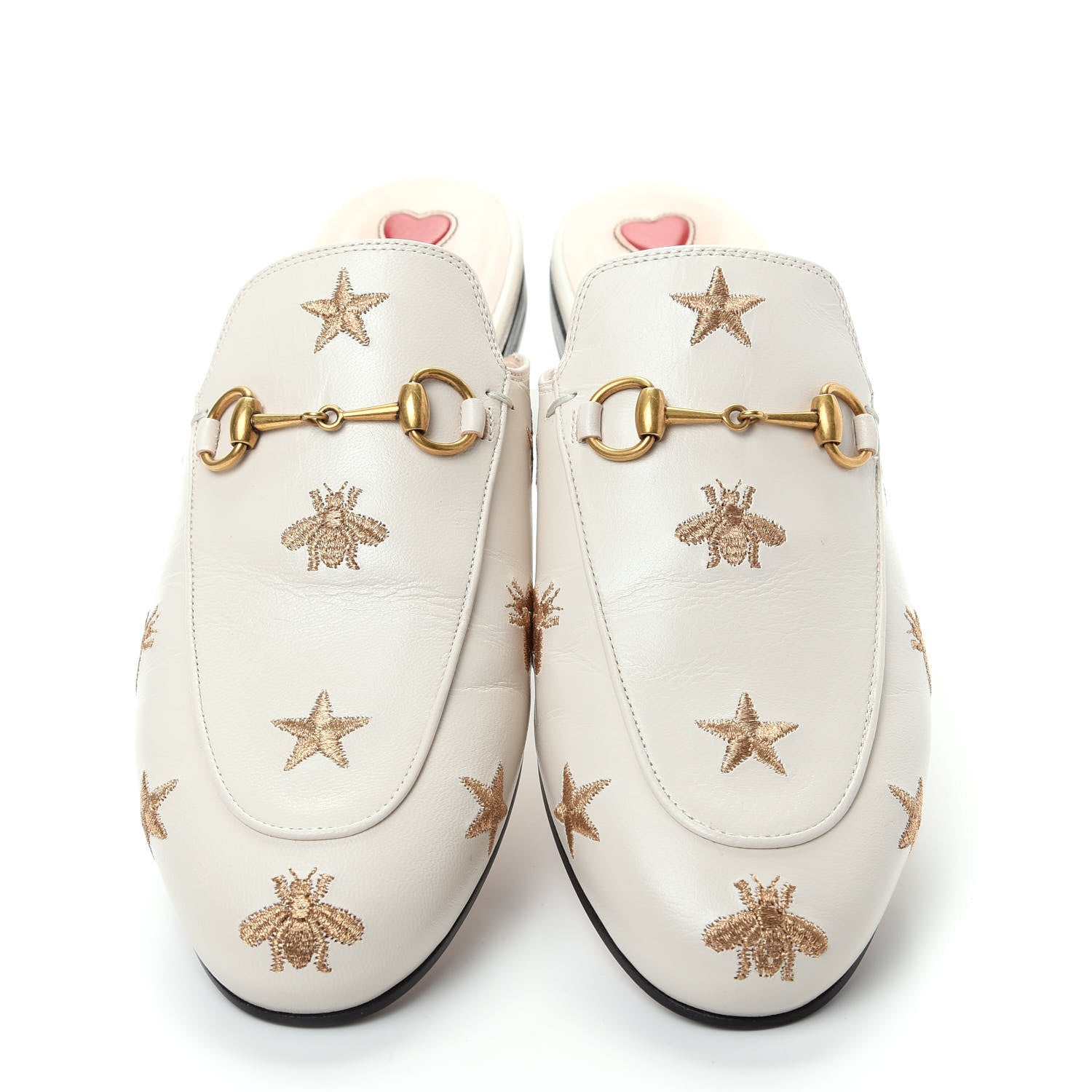 Gucci Goatskin Bee Star Embroidered Womens Princetown Slippers 38 Mystic White 5 of 11