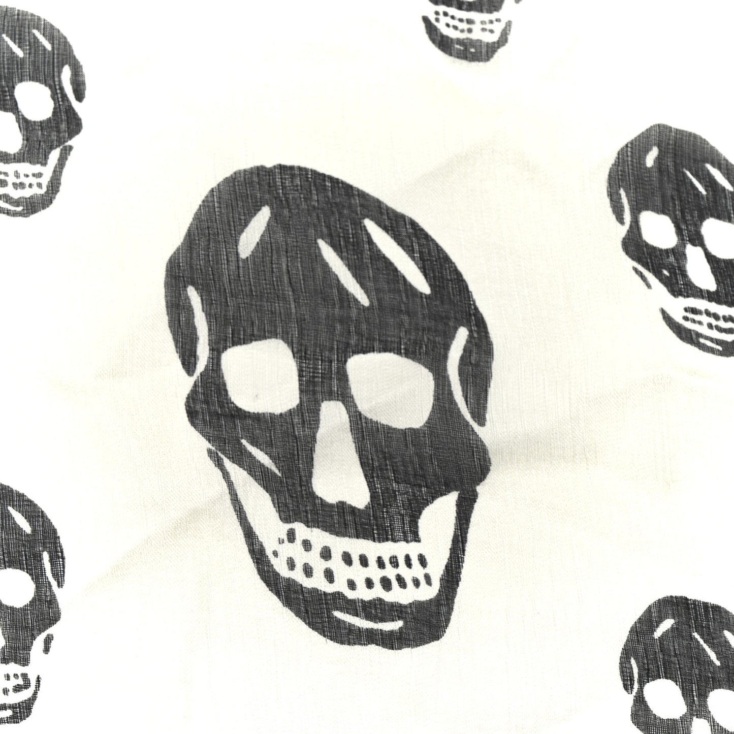Silk Chiffon Skull Scarf Ivory Black
