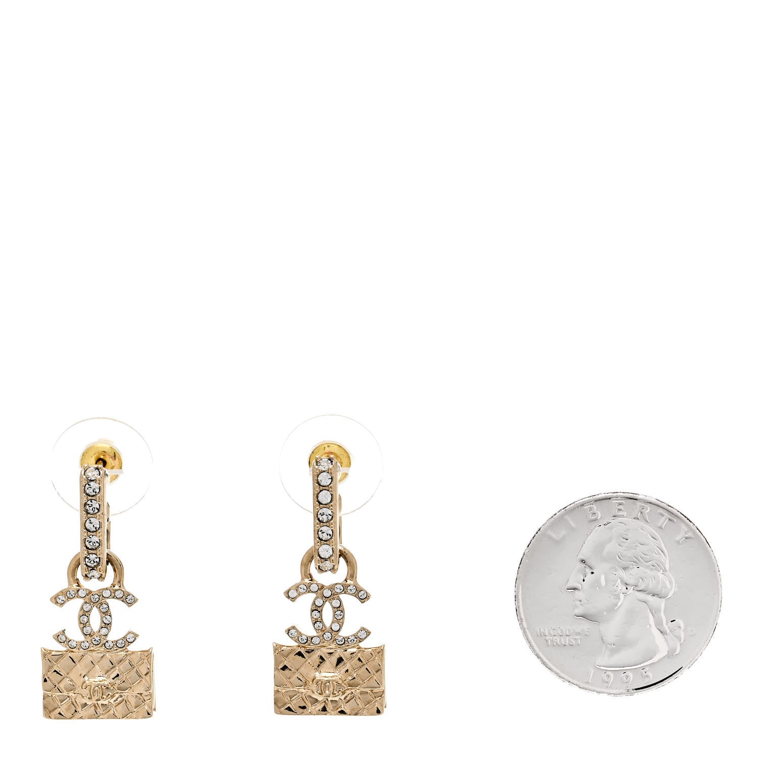 Chanel Crystal CC Quilted Flap Bag Drop Earrings Gold 2 of 5