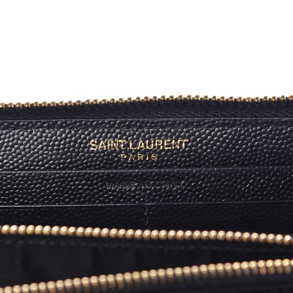 Saint Laurent Grain De Poudre Matelasse Chevron Monogram Zip Around Wallet Black 6 of 7