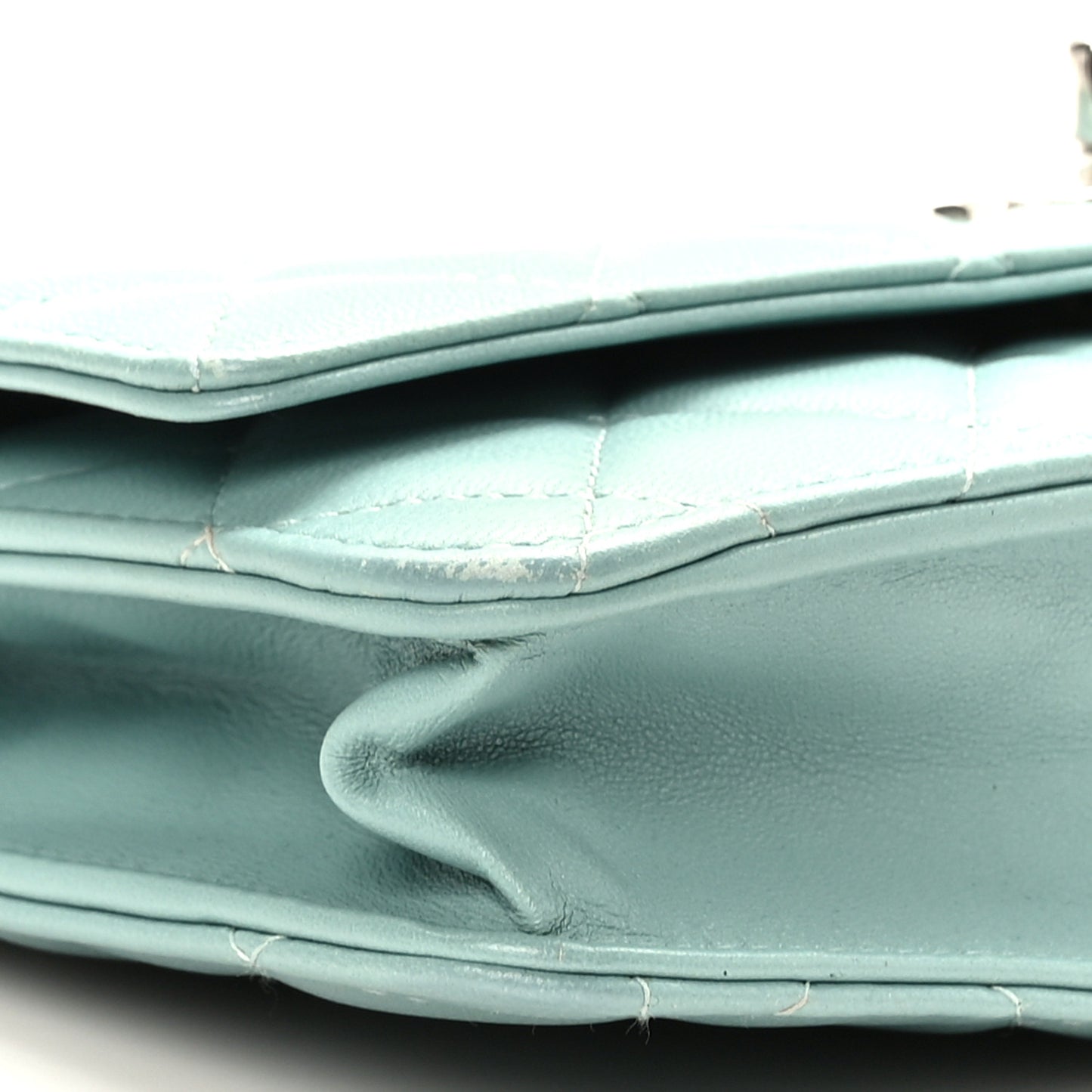 Lambskin Quilted Trendy CC Wallet On Chain WOC Light Blue