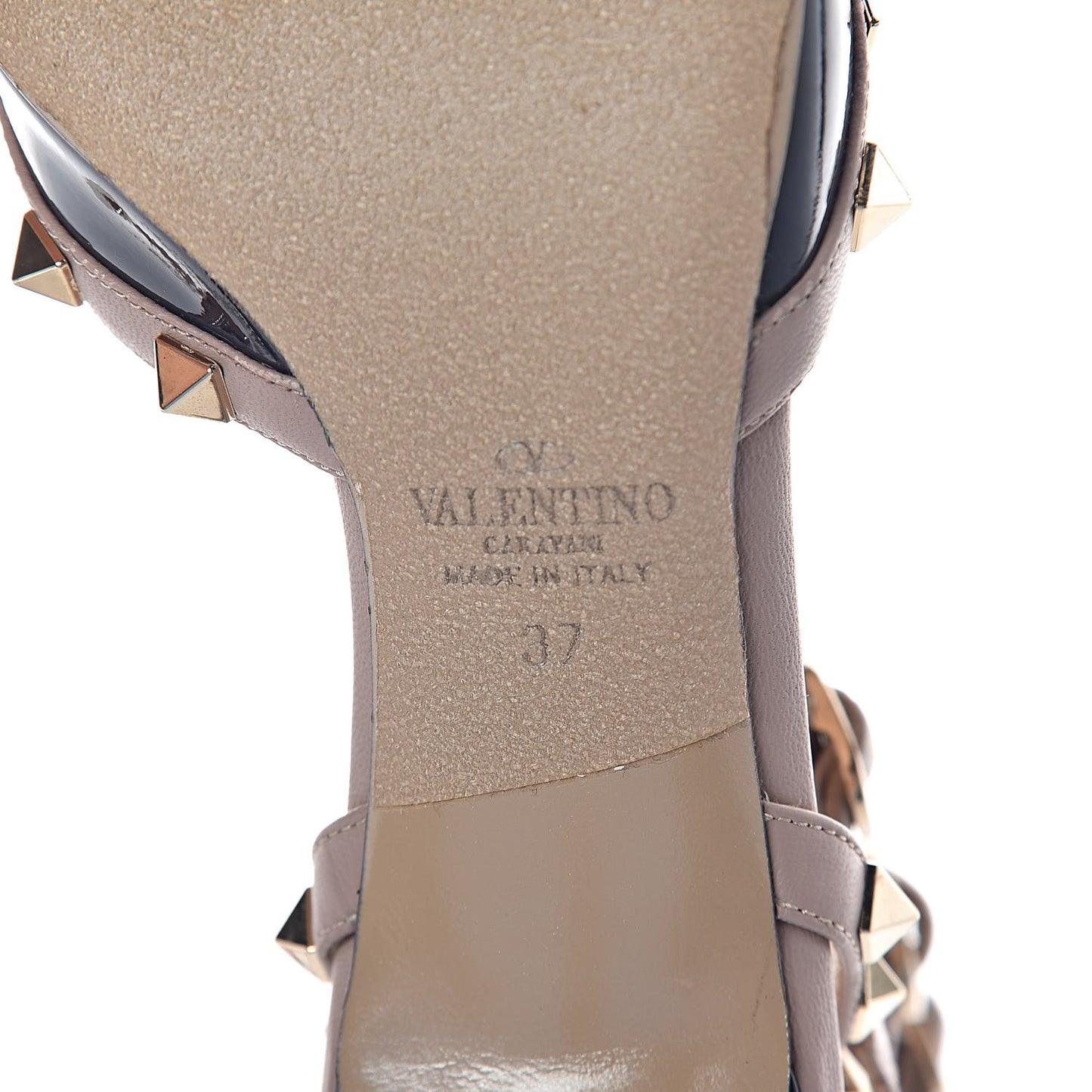 Patent Nappa Rockstud Ankle Strap 65mm Pumps 37 Marine Poudre