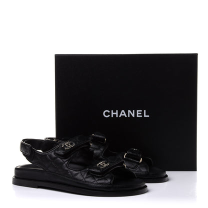 Chanel Grained Calfskin Velcro Dad Sandals 39.5 Black 10 of 10
