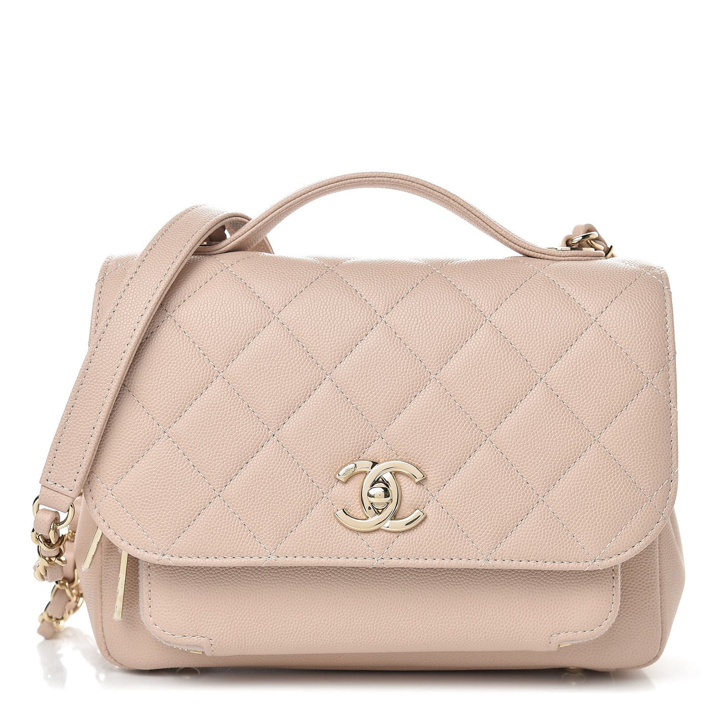 Caviar Quilted Medium Business Affinity Flap Light Beige