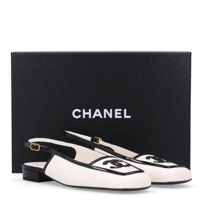 Chanel Lambskin Patent Calfskin CC Slingback Sandals 38 White Black 11 of 11