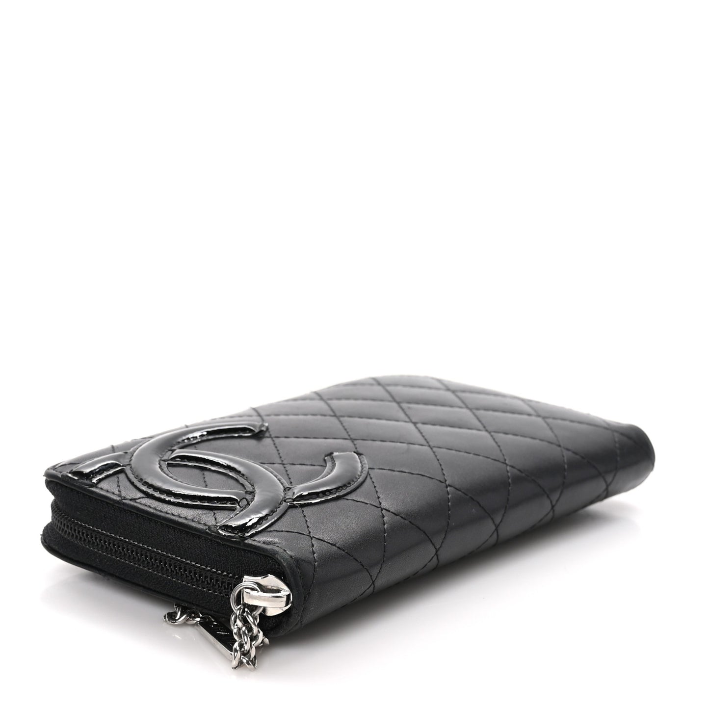 Calfskin Quilted Cambon Large Gusset Zip Around Wallet Black