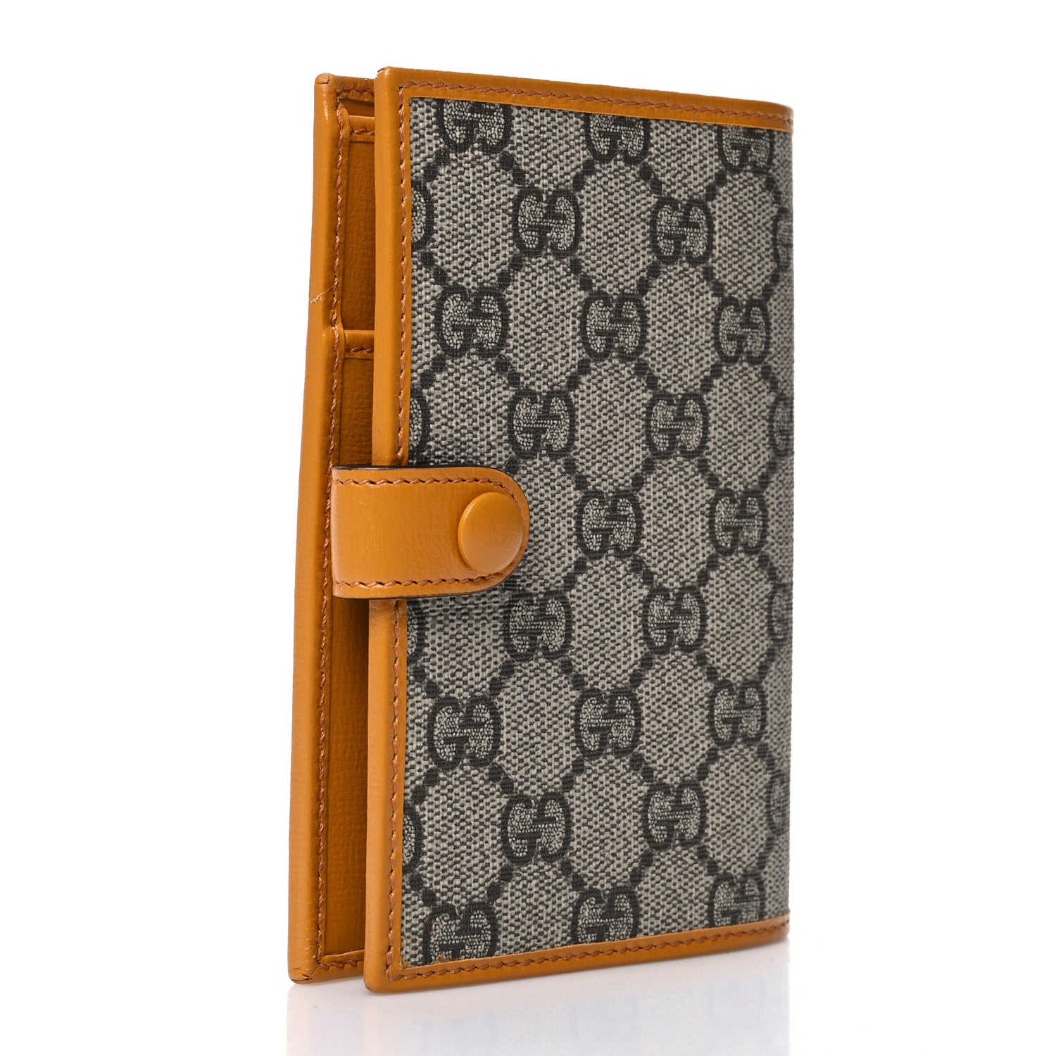 Gucci GG Supreme Monogram Textured Calfskin Retro Interlocking G Passport Case Beige Yellow 3 of 11