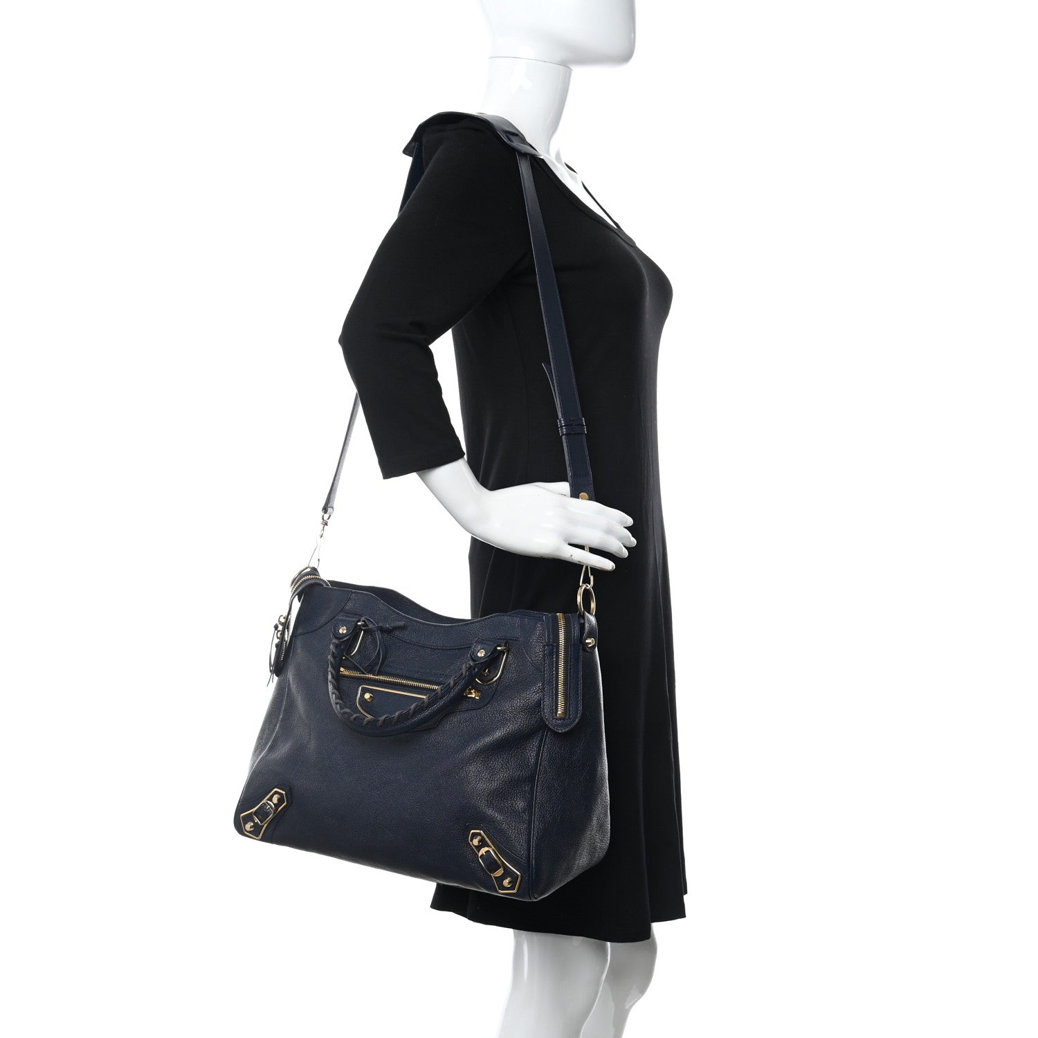Balenciaga Chevre Gold Metallic Edge Hardware Velo Bleu Nuit Dark Sea 2 of 9