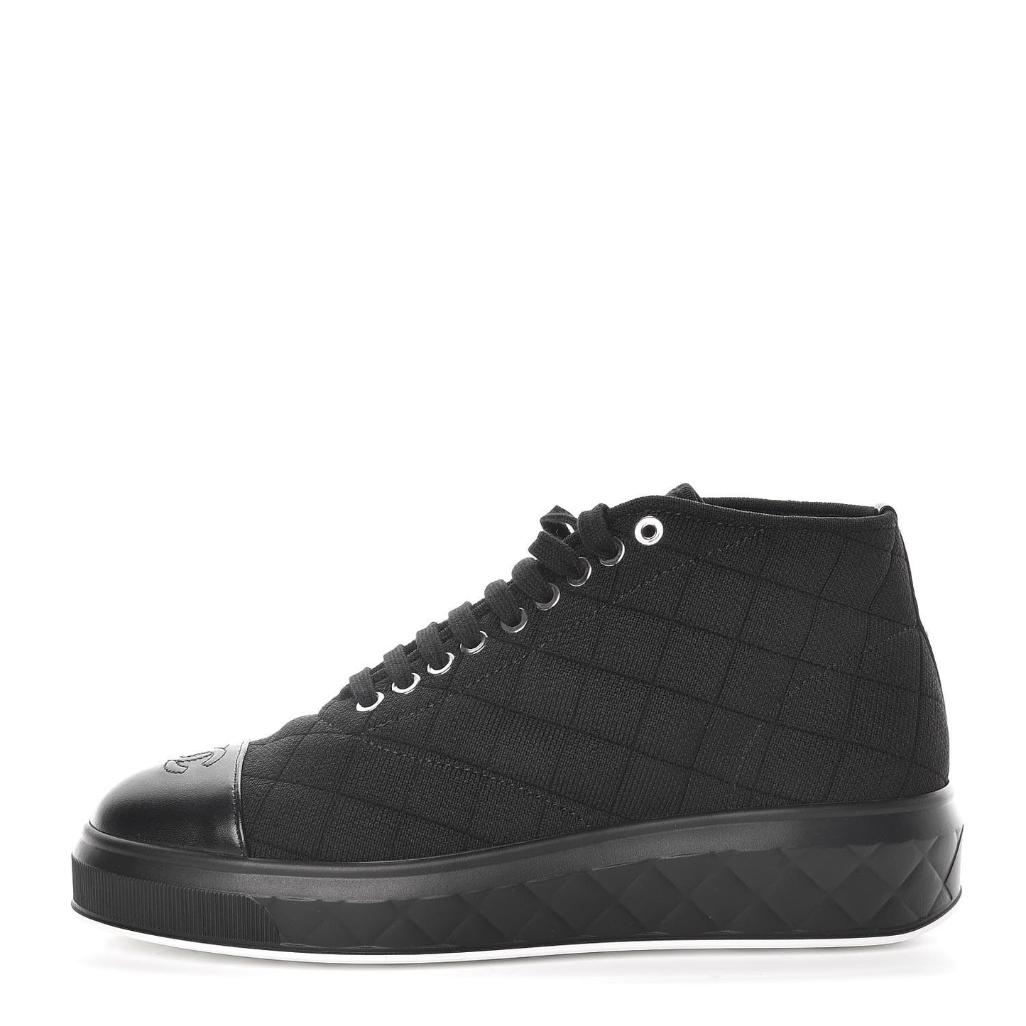 Fabric Quilted Lambskin Cap Toe Lace Up Sneakers 39 Black