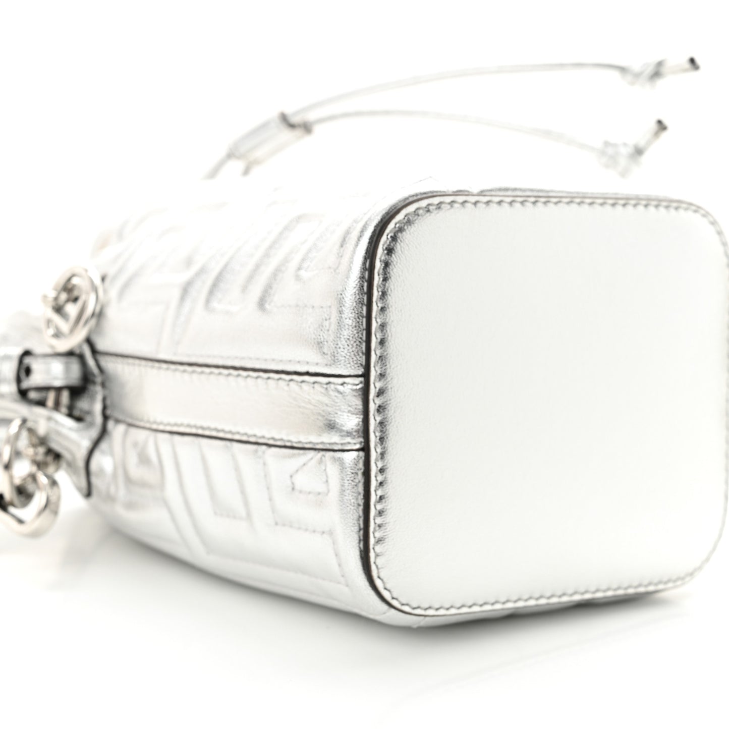 X MARC JACOBS Agnello Laminato Trapunta FF Mini Mon Tresor Bucket Bag Argento