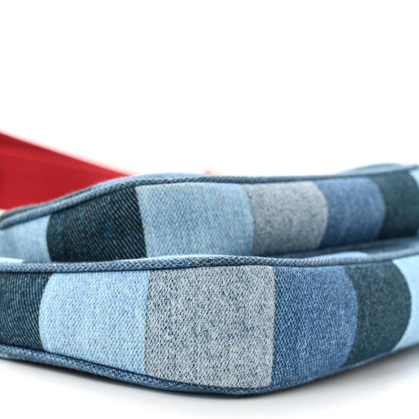 Denim Damier Monogram Patchwork Multi Pochette Accessories Blue Rouge