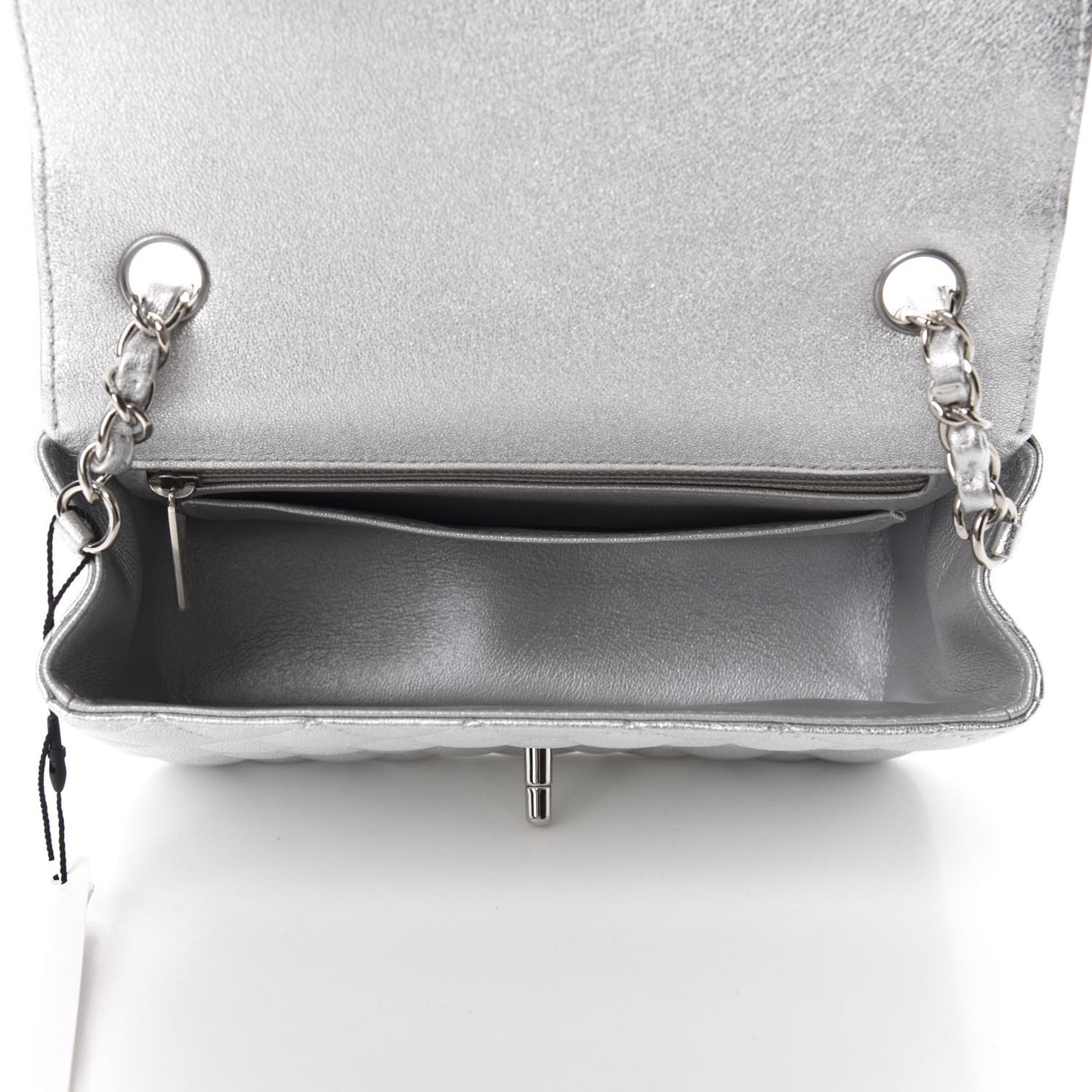 Metallic Lambskin Quilted Mini Rectangular Flap Silver