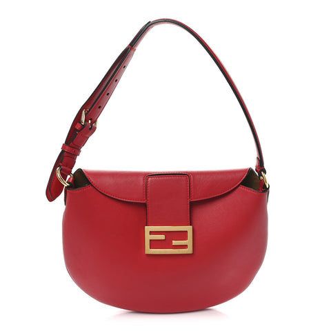 Vitello Grace Suede Small Croissant Hobo Rosso Cardinale