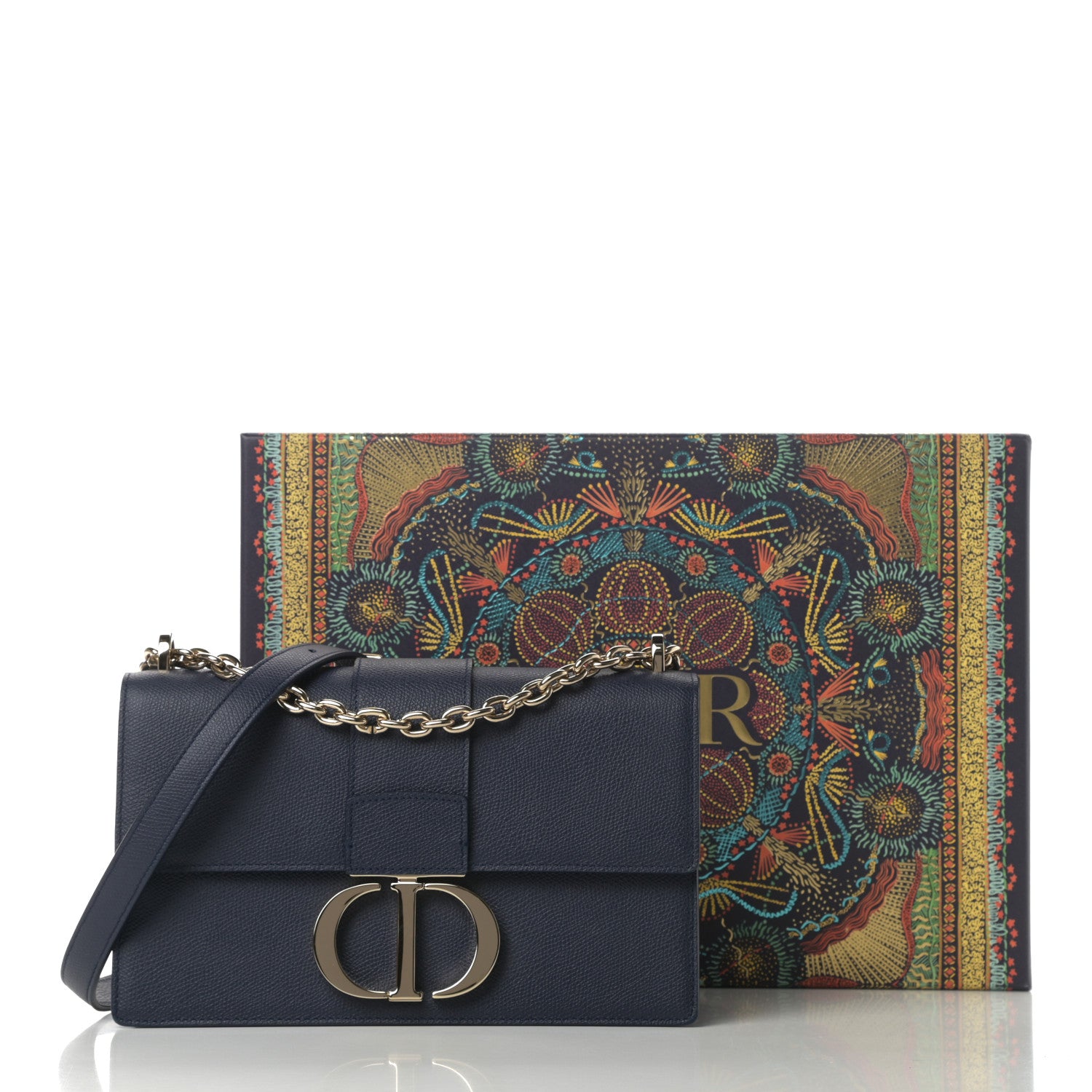 Christian Dior Grained Calfskin 30 Montaigne Chain Flap Bag Navy 12 of 12