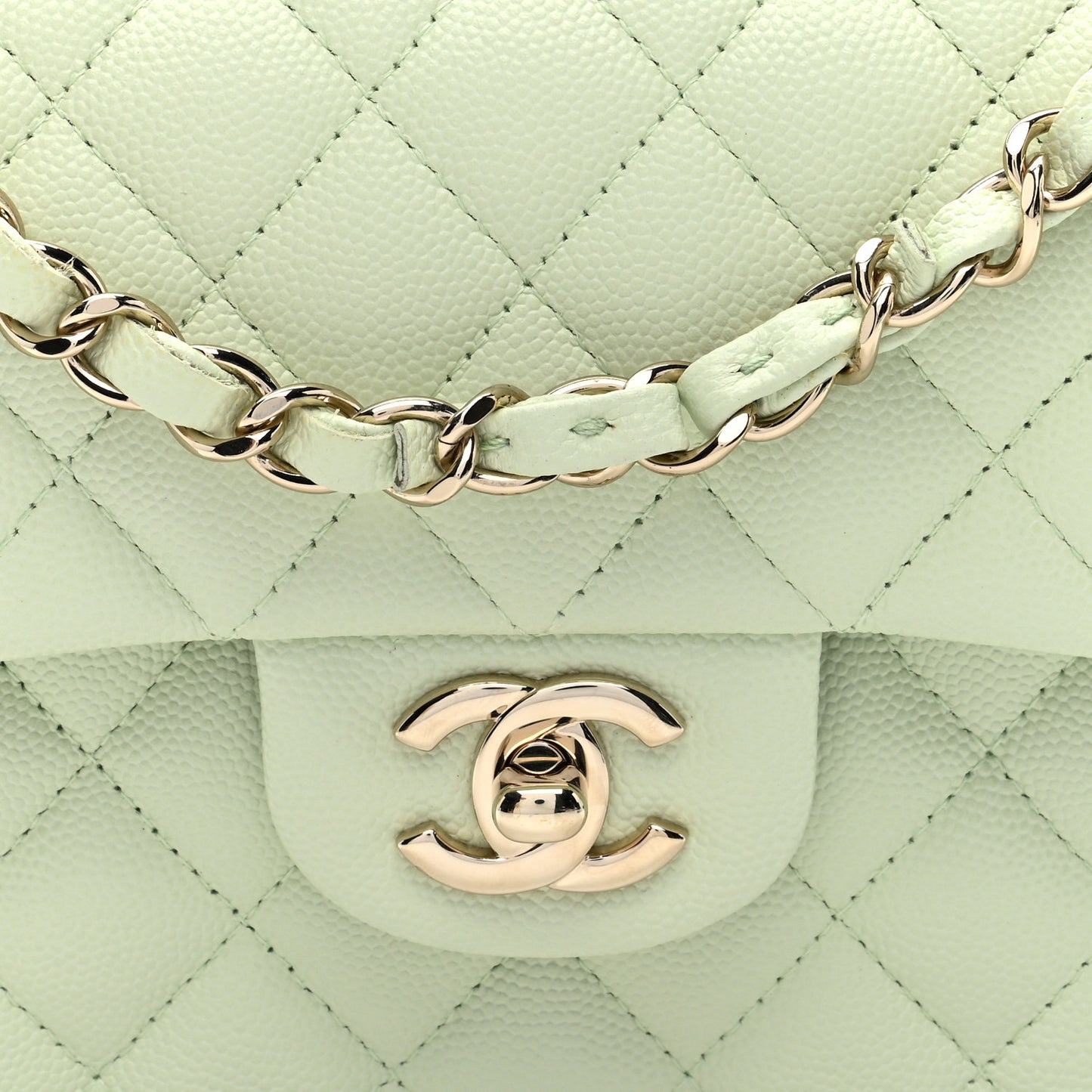 Caviar Quilted Small Double Flap Light Green