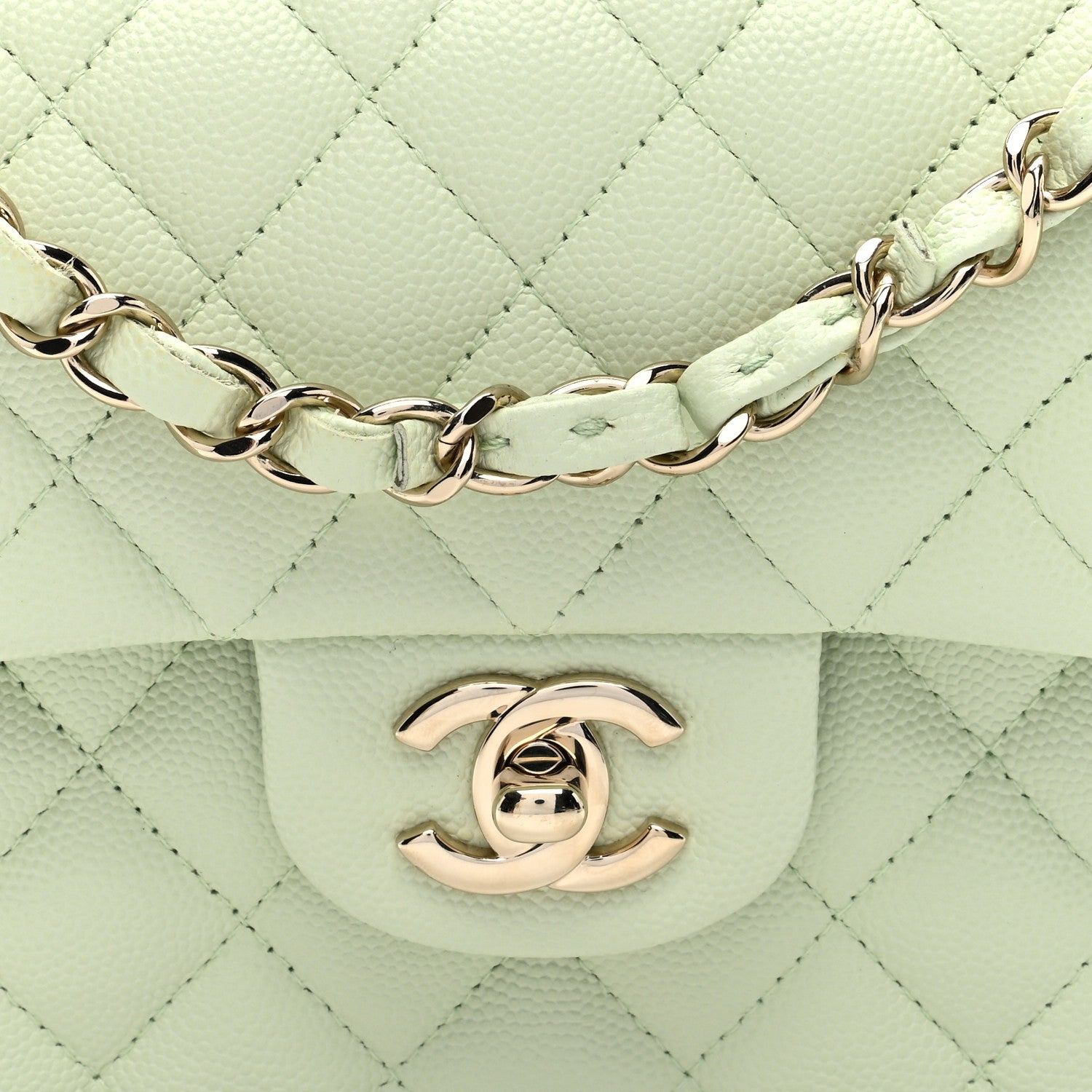 Chanel Caviar Quilted Small Double Flap Light Green 8 of 10
