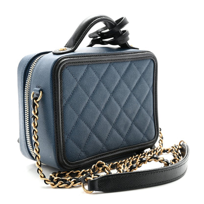 Chanel Caviar Quilted Small CC Filigree Vanity Case Navy Black 3 of 11