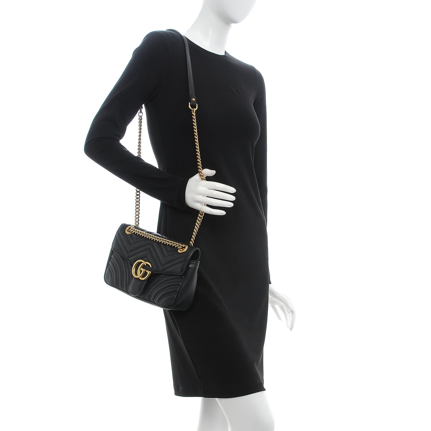 Gucci Calfskin Matelasse Small GG Marmont Shoulder Bag Black 2 of 14