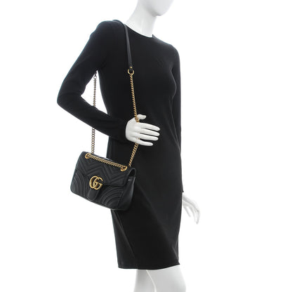Gucci Calfskin Matelasse Small GG Marmont Shoulder Bag Black 2 of 14