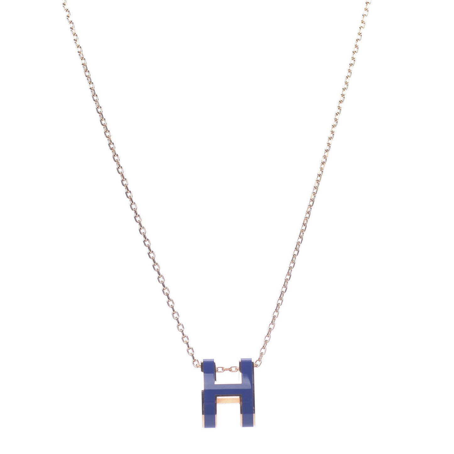 Lacquered Rose Gold Pop H Pendant Necklace Bleu Royal