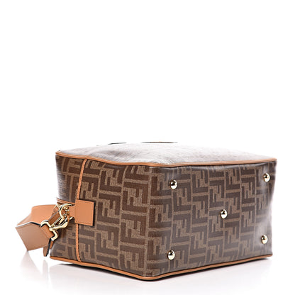 Fendi Glazed Fabric Vitello Century FF 1974 Stamp Patch Small Boston Mogano Panna Caramello 4 of 10